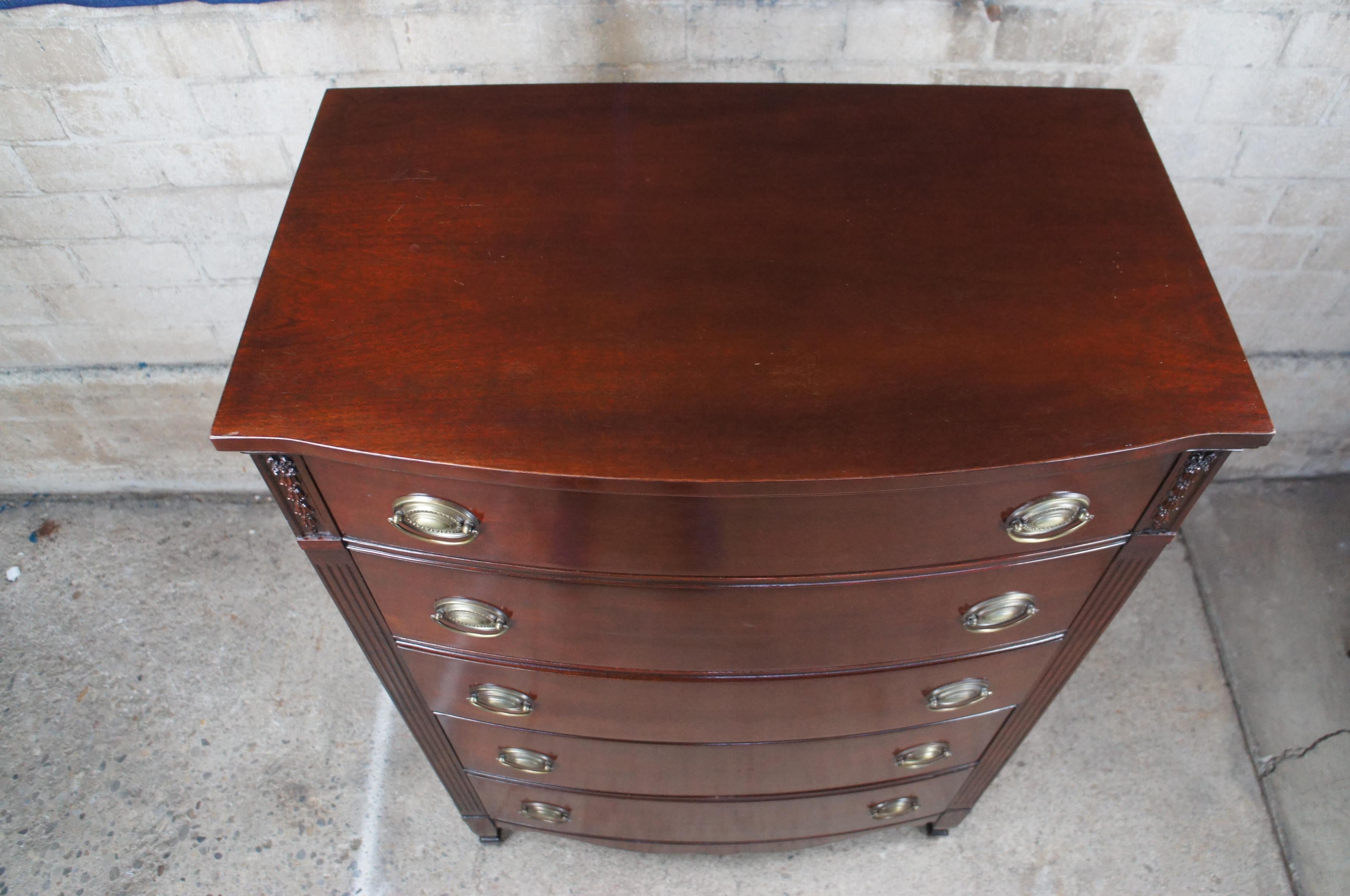 Mid-20th Century Antique Huntley Sheraton Mahogany Bowfront Chest of Drawers Tallboy Dresser