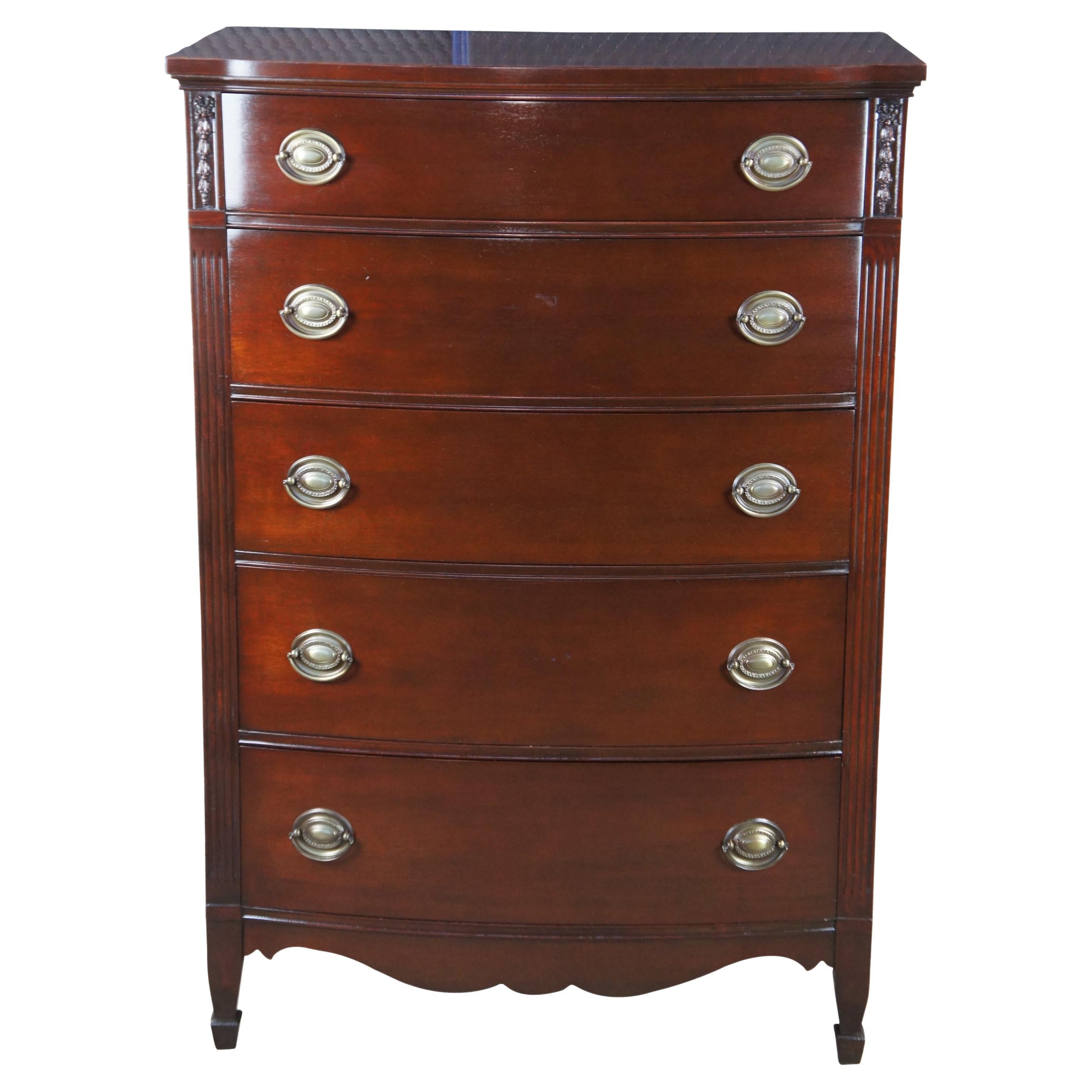 Antique Huntley Sheraton Mahogany Bowfront Chest of Drawers Tallboy Dresser