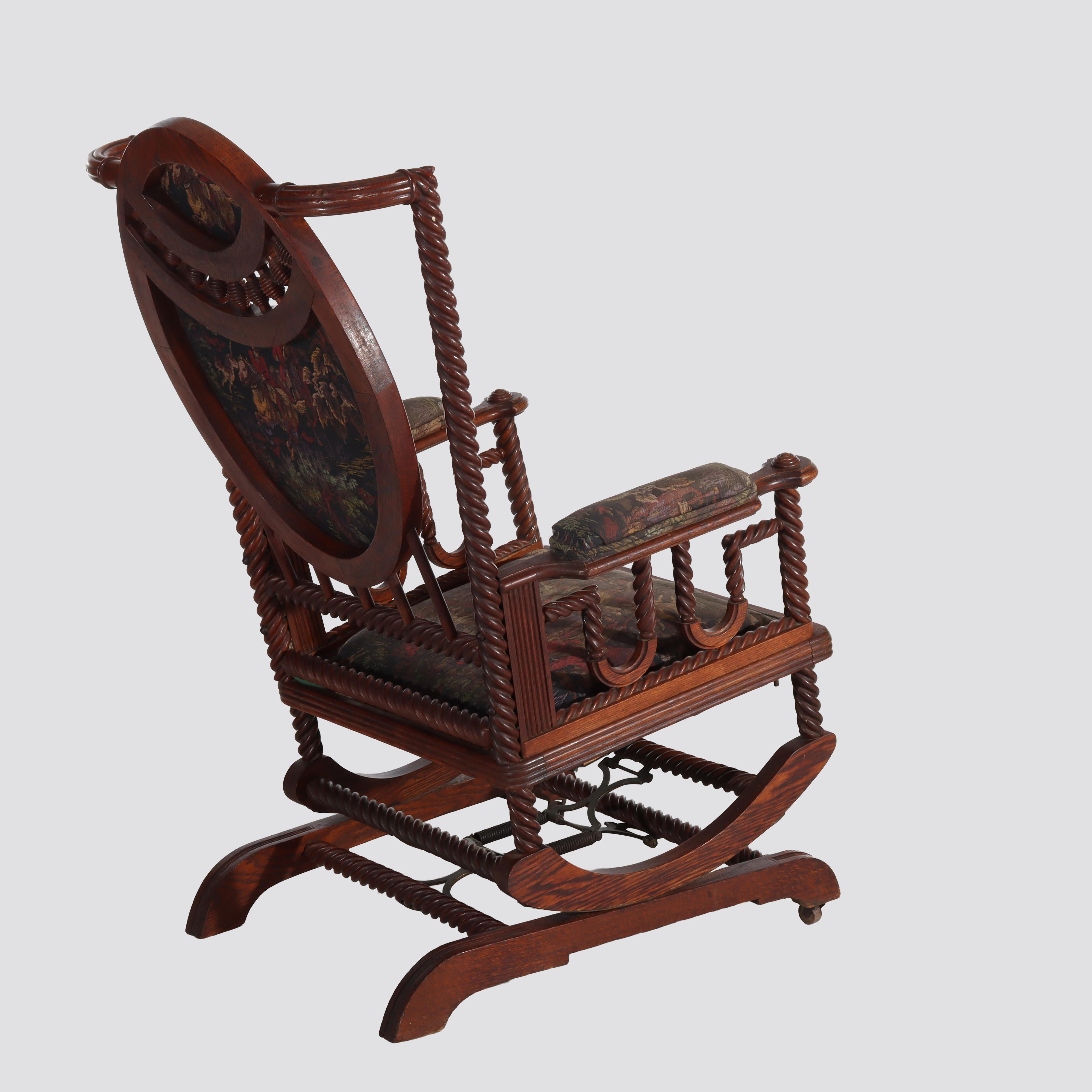 Antike Hunzinger Eiche Seil Twist Plattform Schaukelstuhl c1890 im Angebot 5