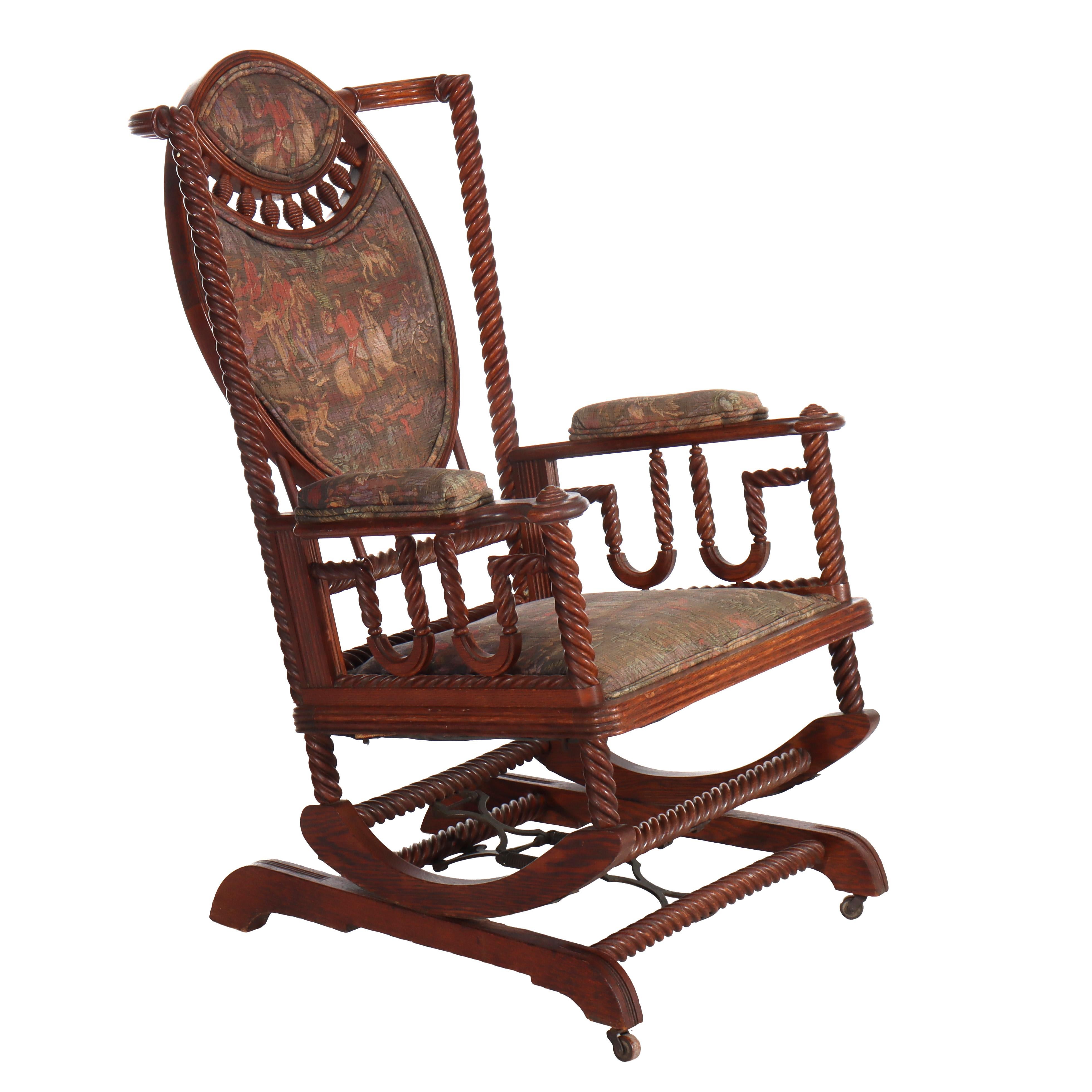 Antike Hunzinger Eiche Seil Twist Plattform Schaukelstuhl c1890 im Angebot 6