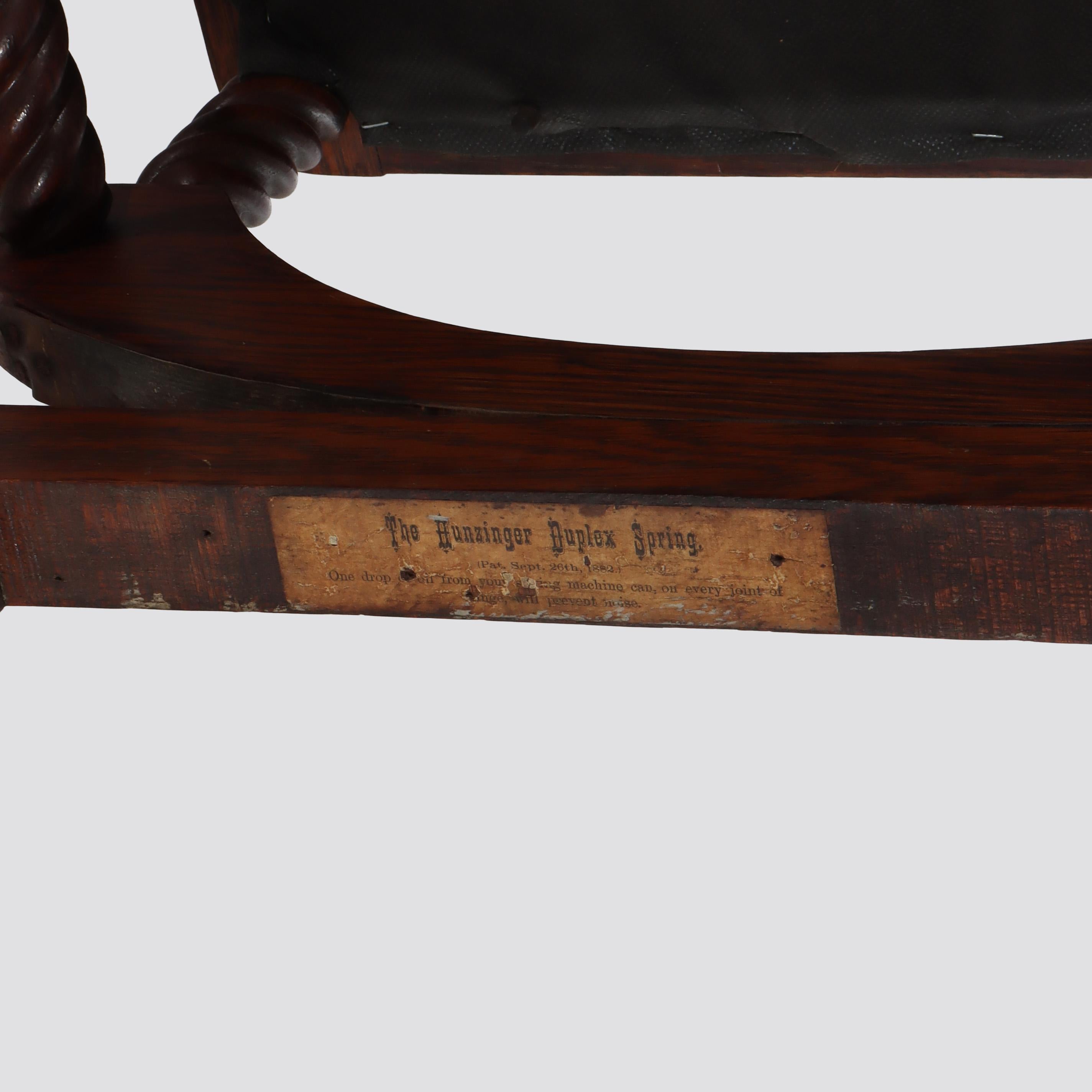 Antike Hunzinger Eiche Seil Twist Plattform Schaukelstuhl c1890 im Angebot 7