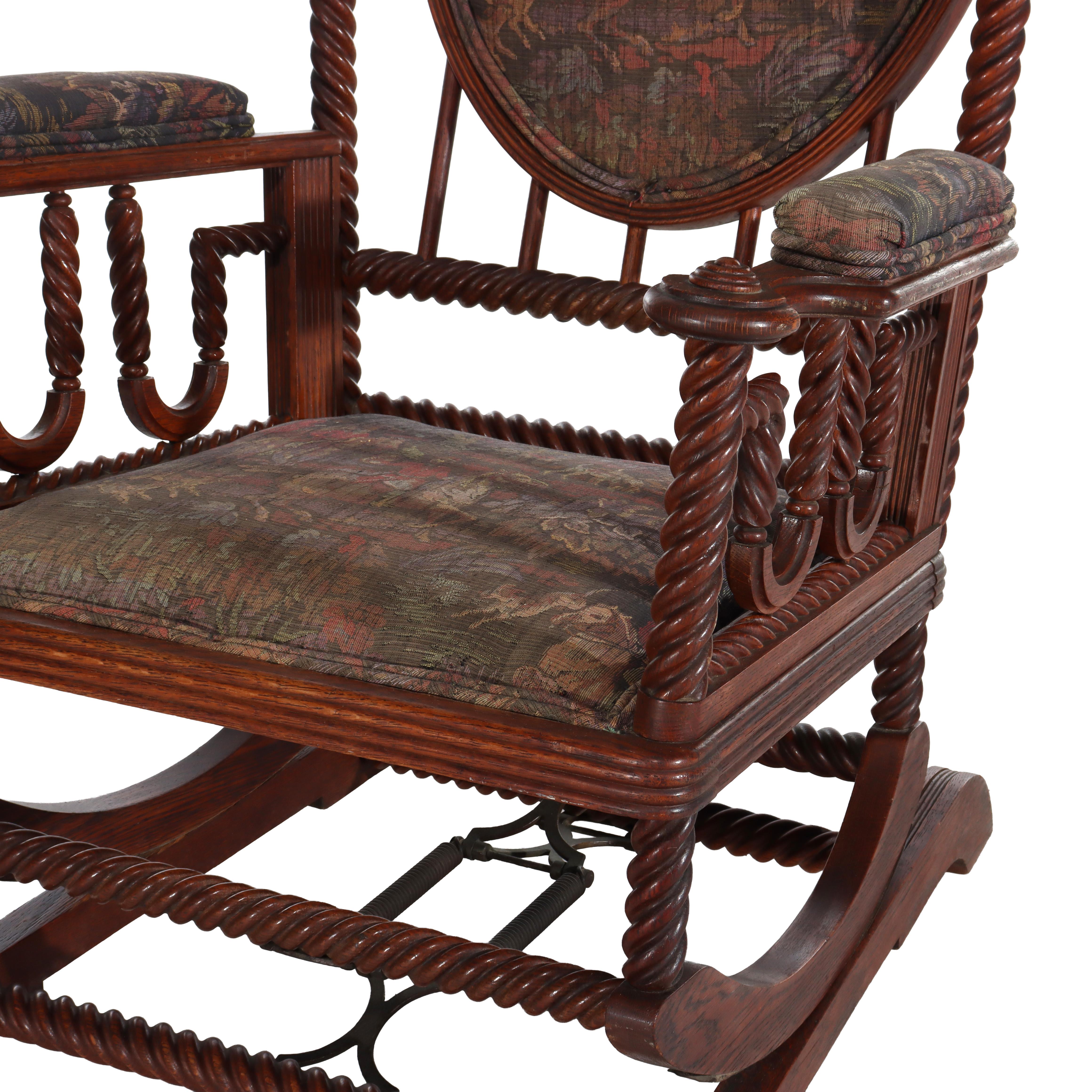 Antike Hunzinger Eiche Seil Twist Plattform Schaukelstuhl c1890 im Zustand „Gut“ im Angebot in Big Flats, NY