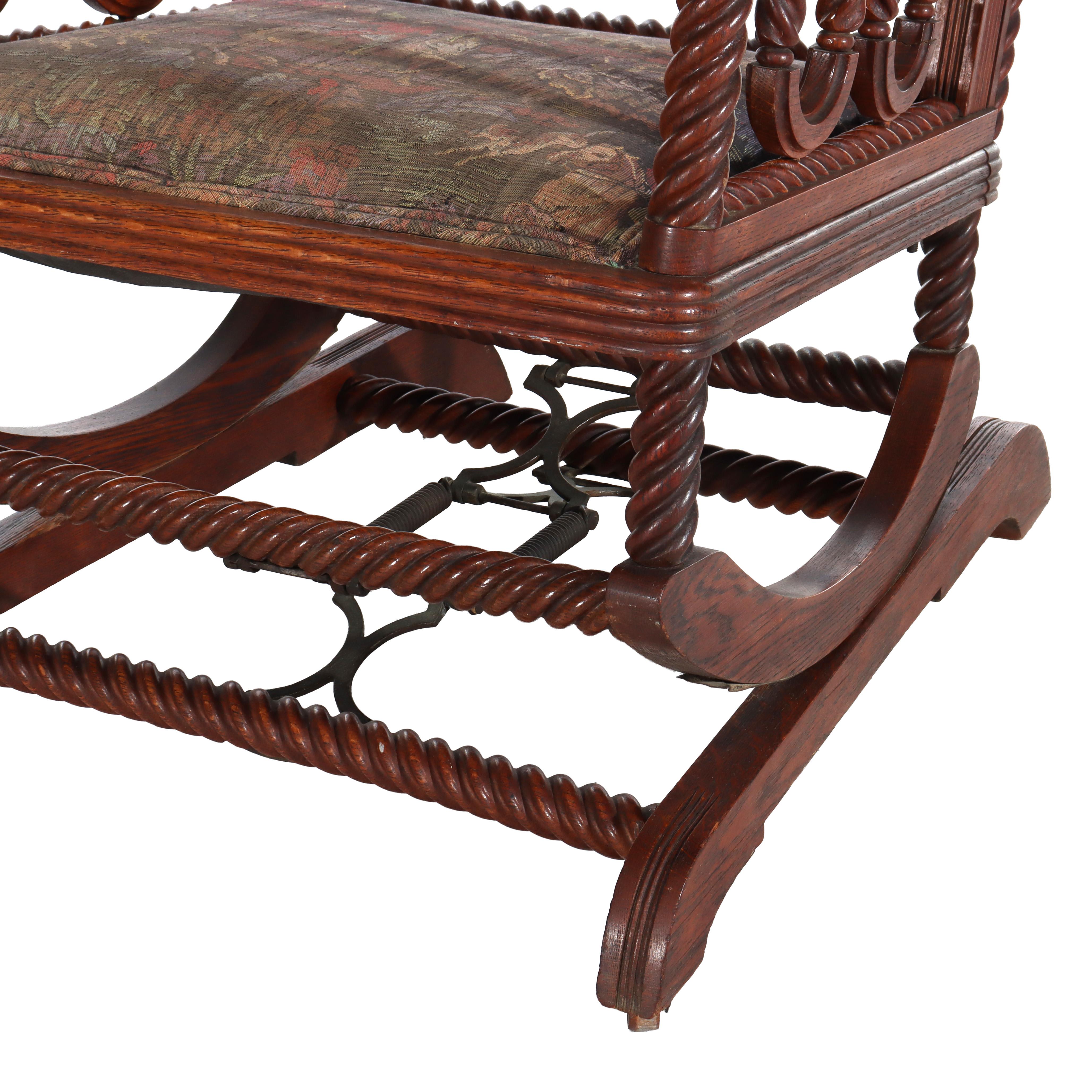 Antike Hunzinger Eiche Seil Twist Plattform Schaukelstuhl c1890 (19. Jahrhundert) im Angebot