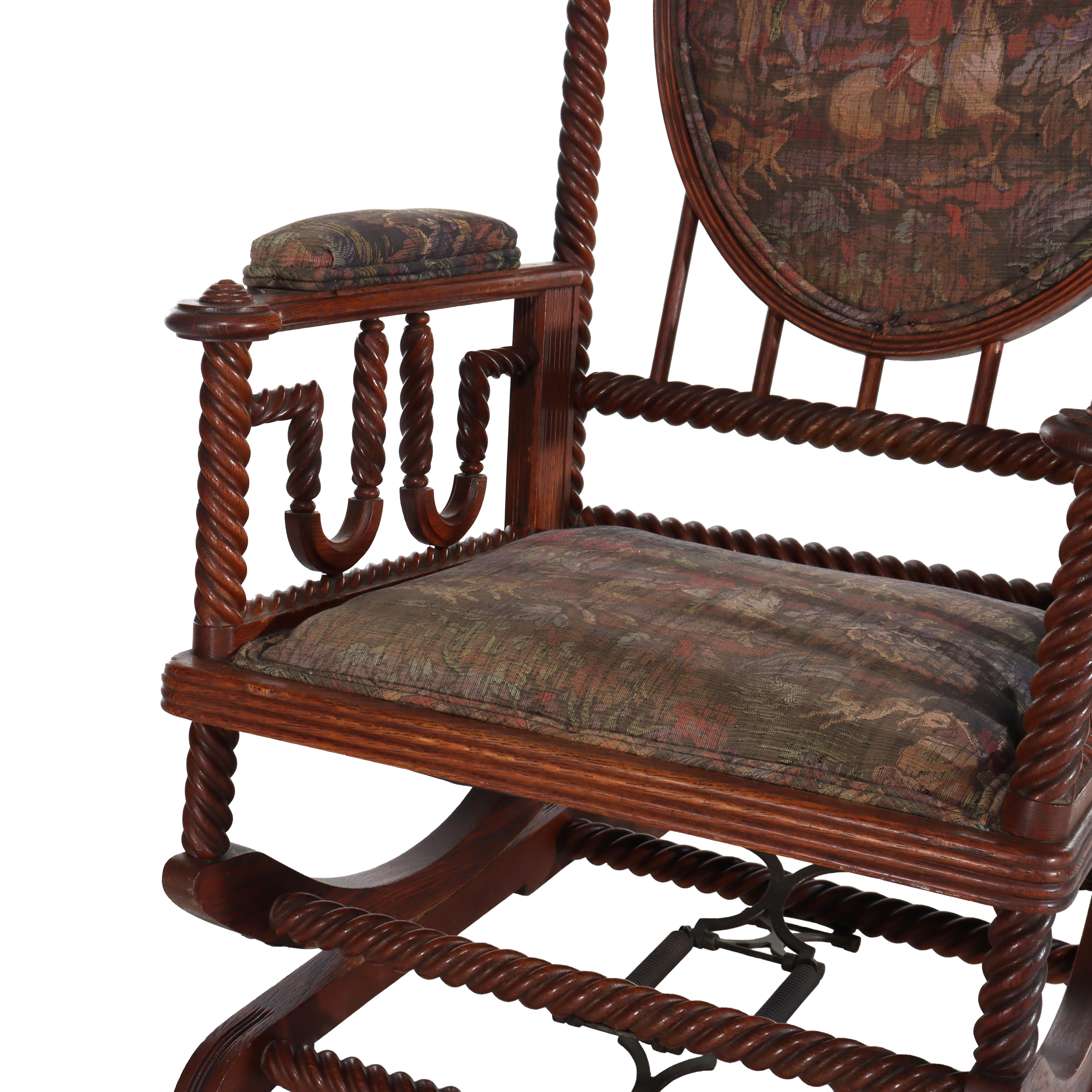 Antike Hunzinger Eiche Seil Twist Plattform Schaukelstuhl c1890 (Eichenholz) im Angebot