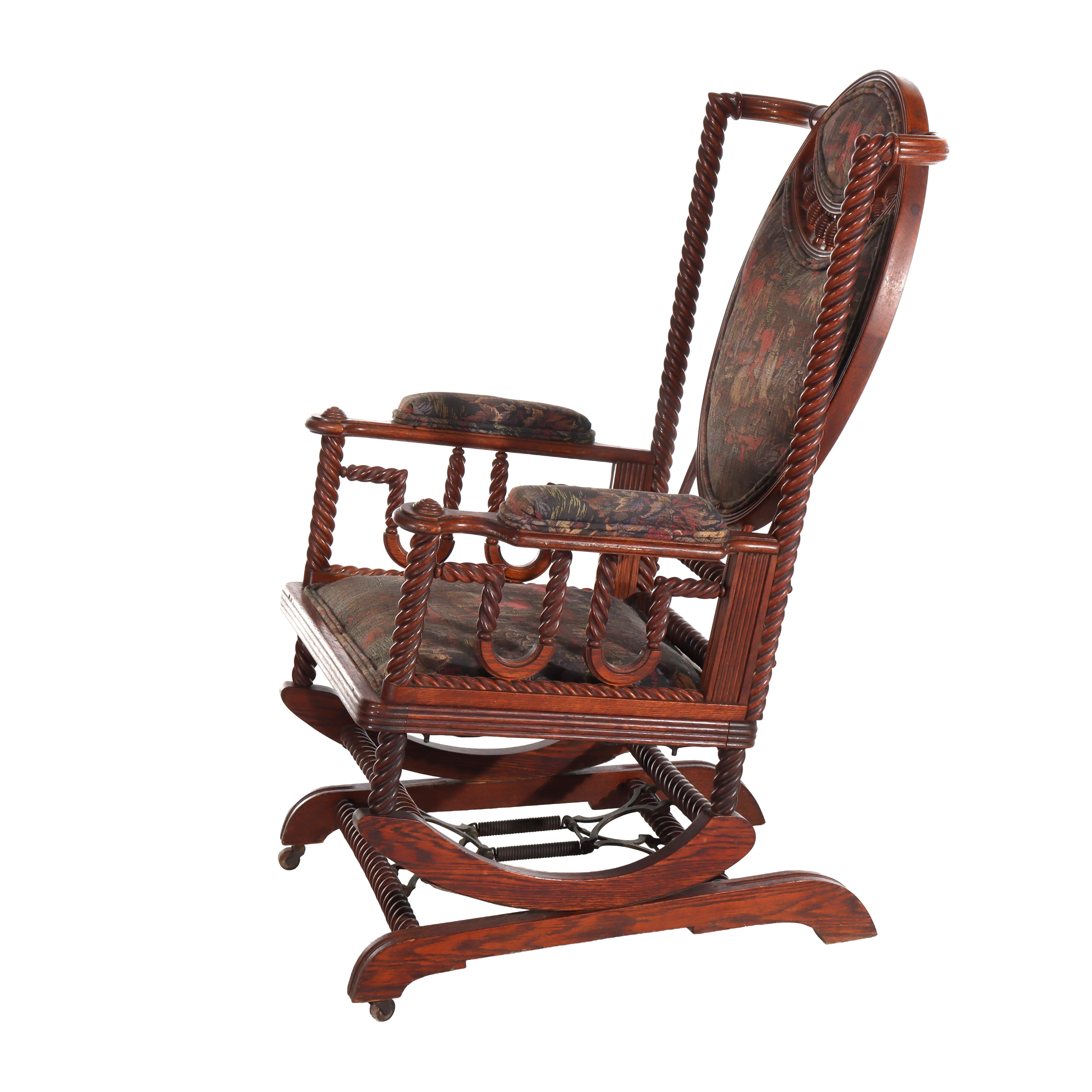 Antike Hunzinger Eiche Seil Twist Plattform Schaukelstuhl c1890 im Angebot 1