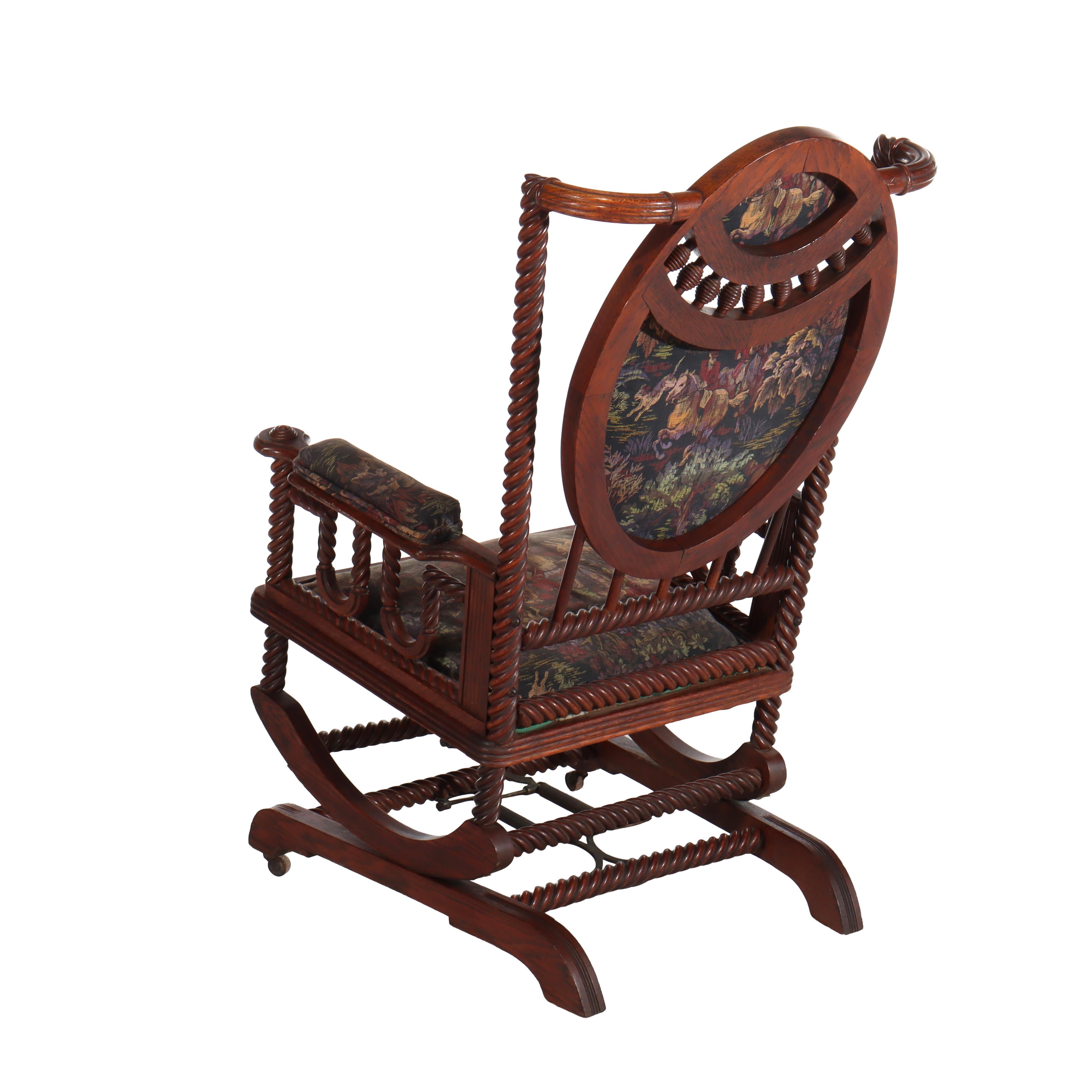 Antike Hunzinger Eiche Seil Twist Plattform Schaukelstuhl c1890 im Angebot 3