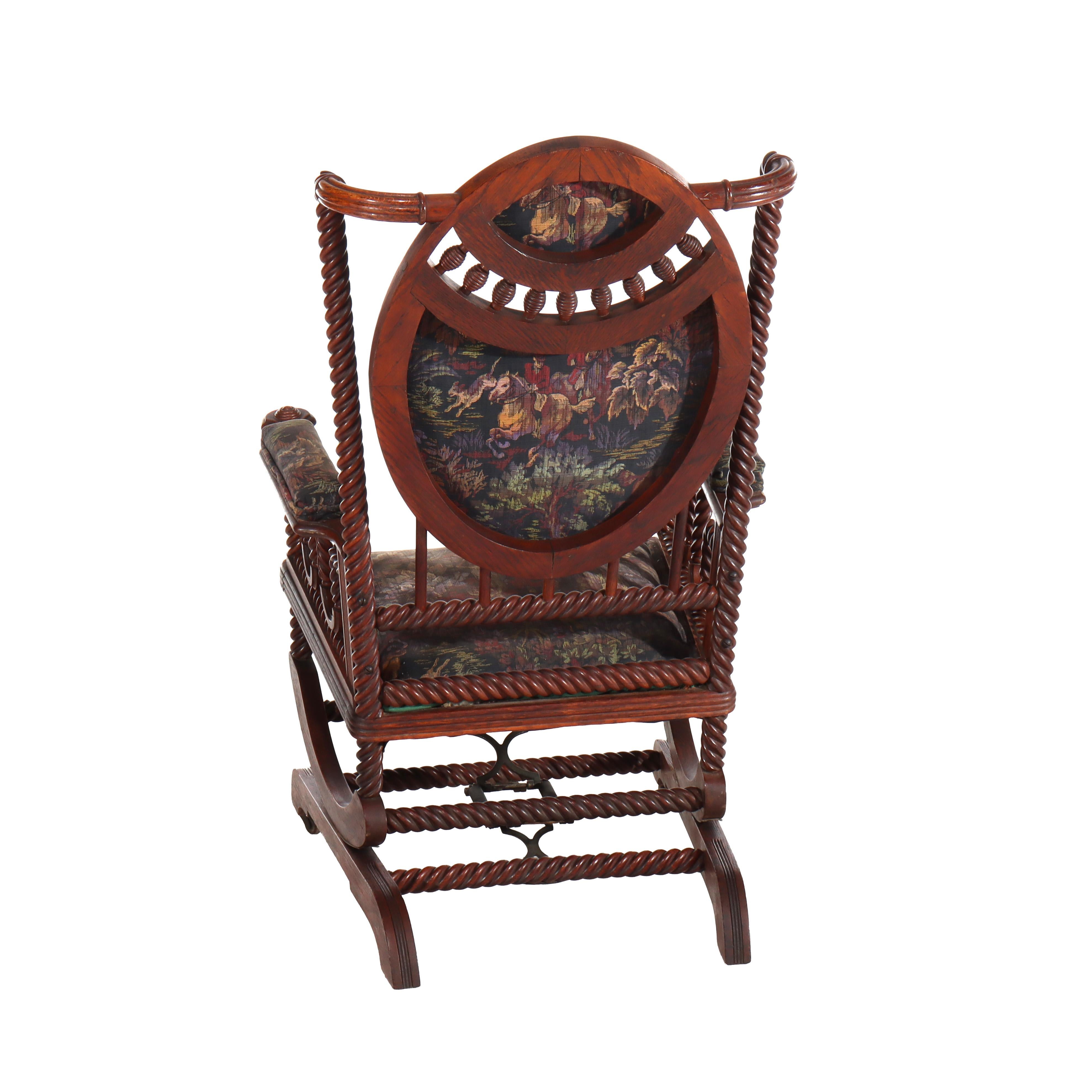 Antike Hunzinger Eiche Seil Twist Plattform Schaukelstuhl c1890 im Angebot 4