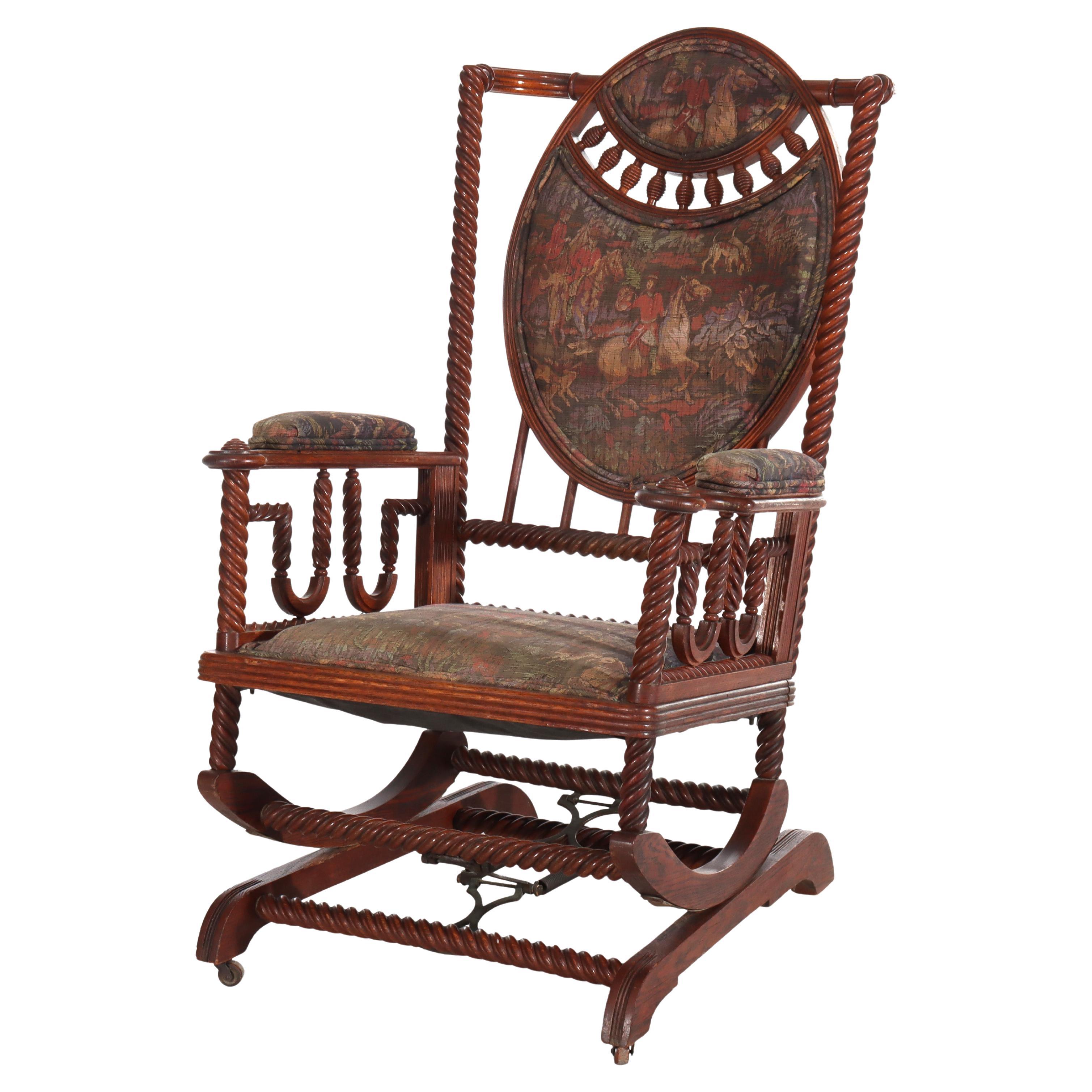Antique Hunzinger Oak Rope Twist Platform Rocking Chair c1890