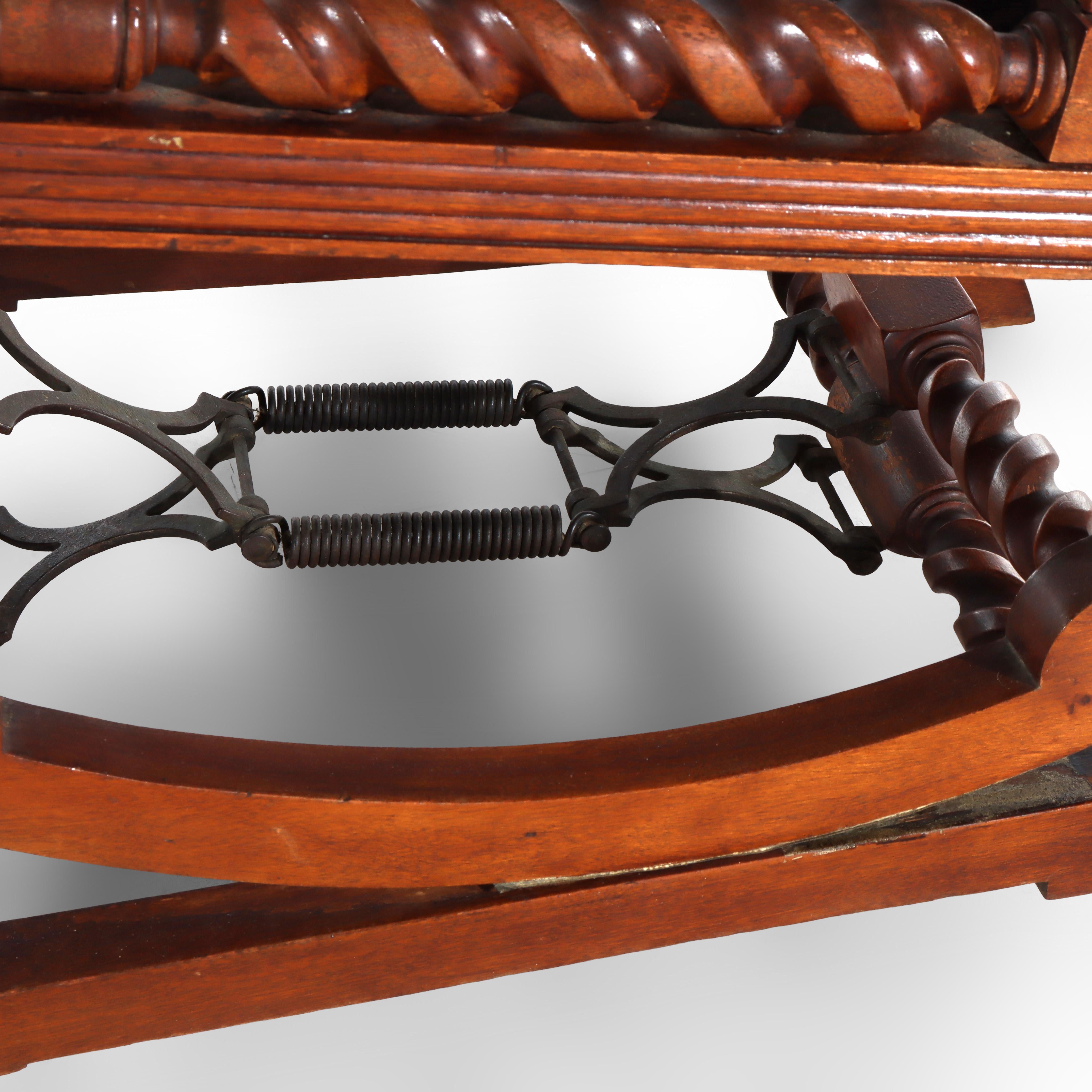 Antica sedia a dondolo con piattaforma a corda Hunzinger in noce, 1890 ca. in vendita 5