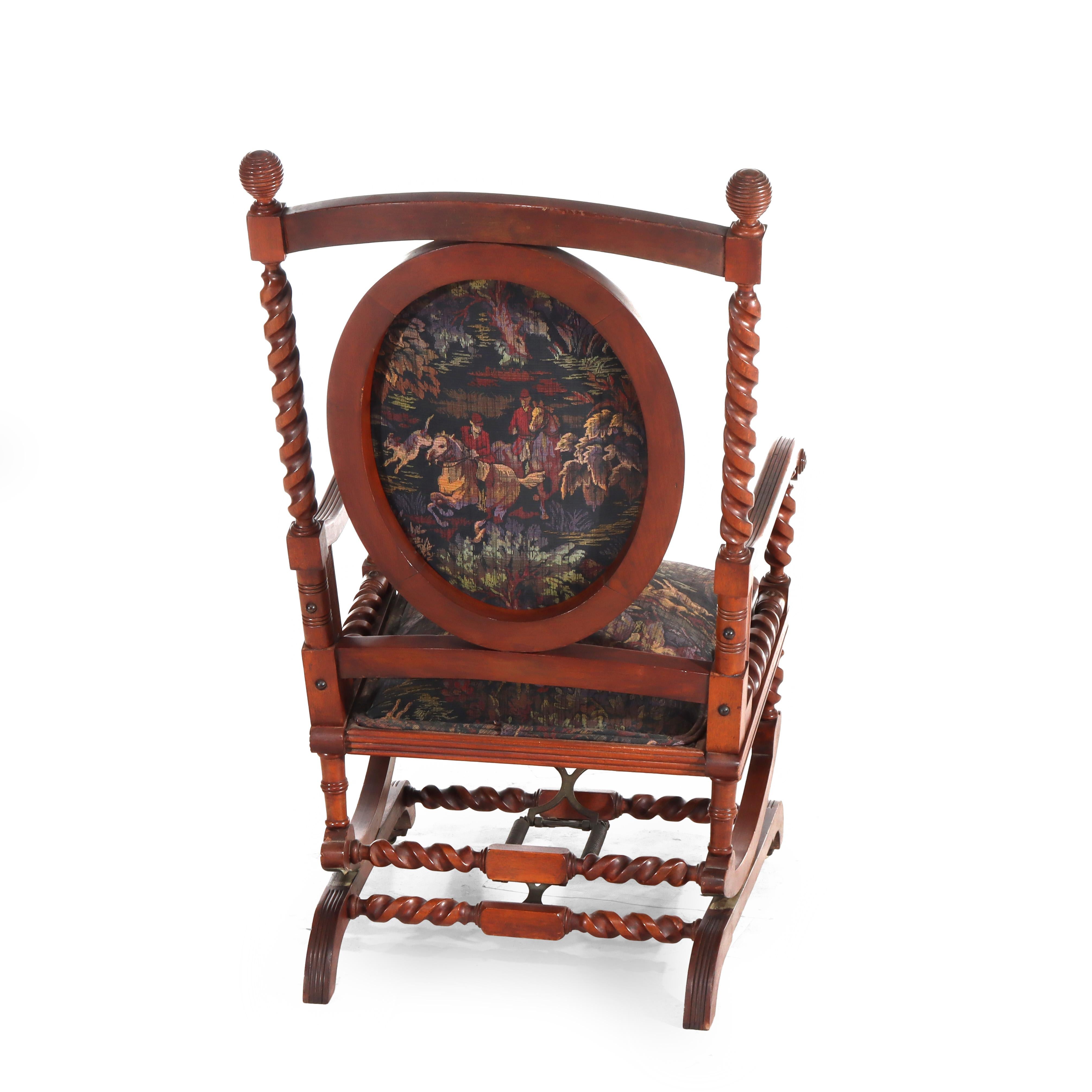 Antica sedia a dondolo con piattaforma a corda Hunzinger in noce, 1890 ca. in vendita 6