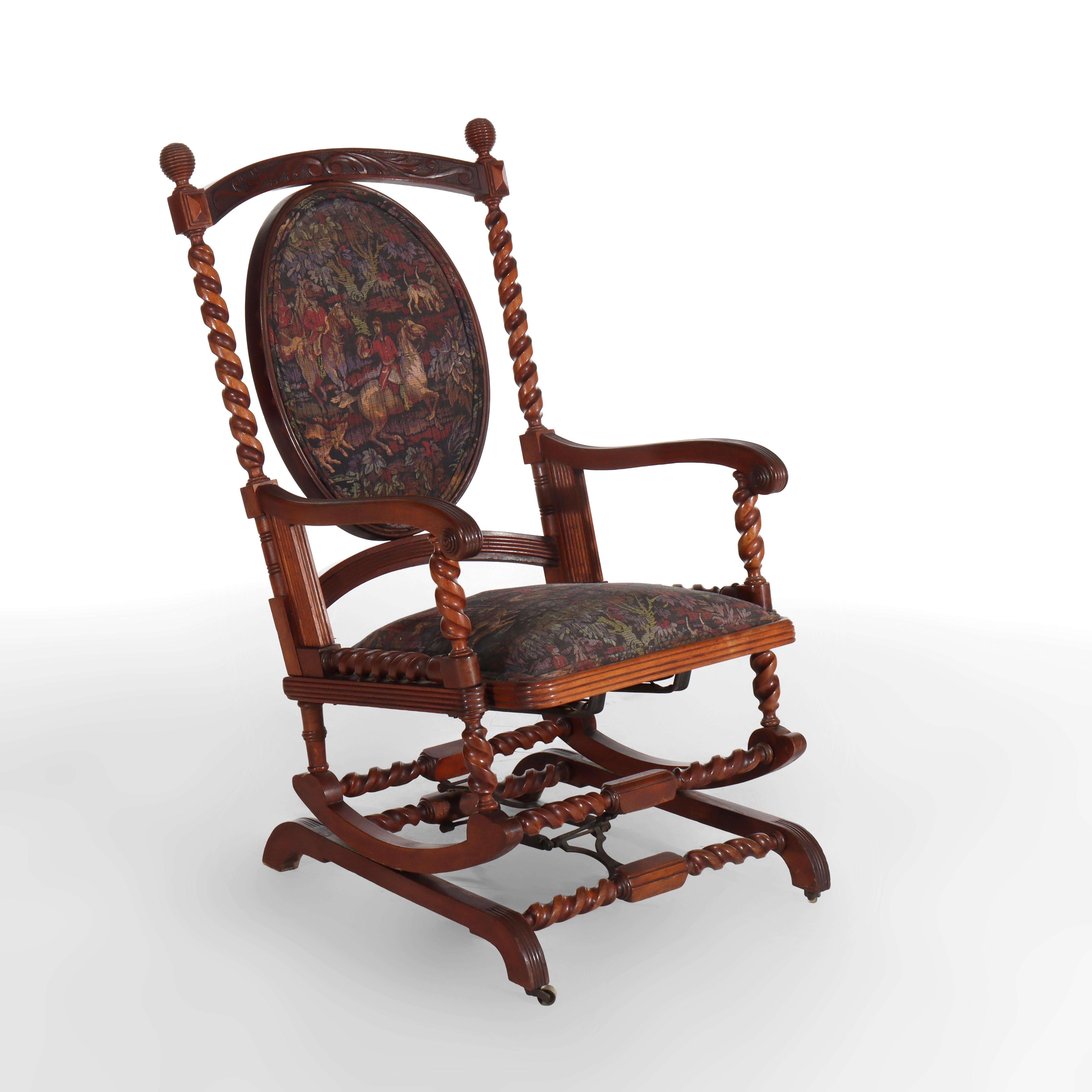 Antica sedia a dondolo con piattaforma a corda Hunzinger in noce, 1890 ca. in vendita 7