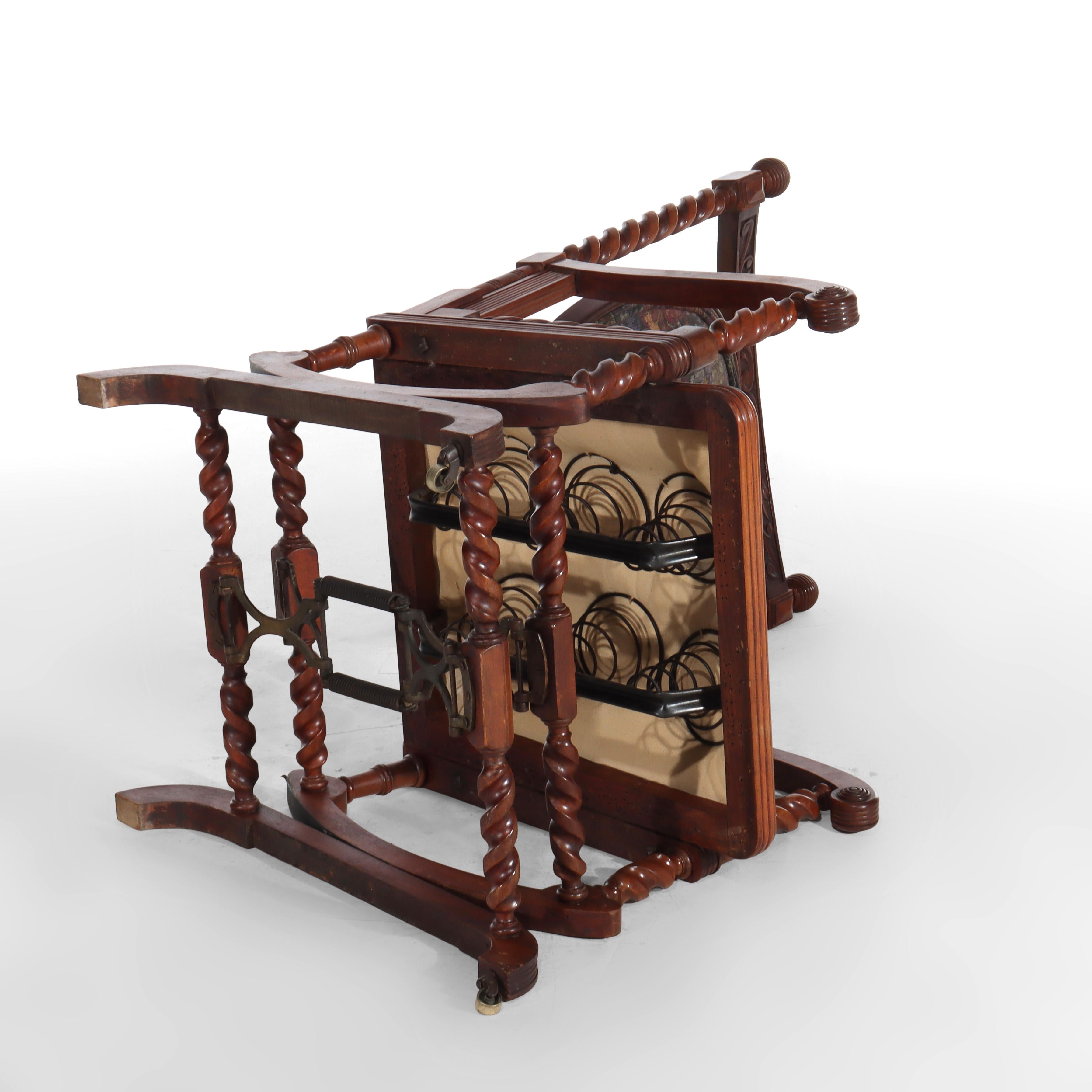 Antica sedia a dondolo con piattaforma a corda Hunzinger in noce, 1890 ca. in vendita 8