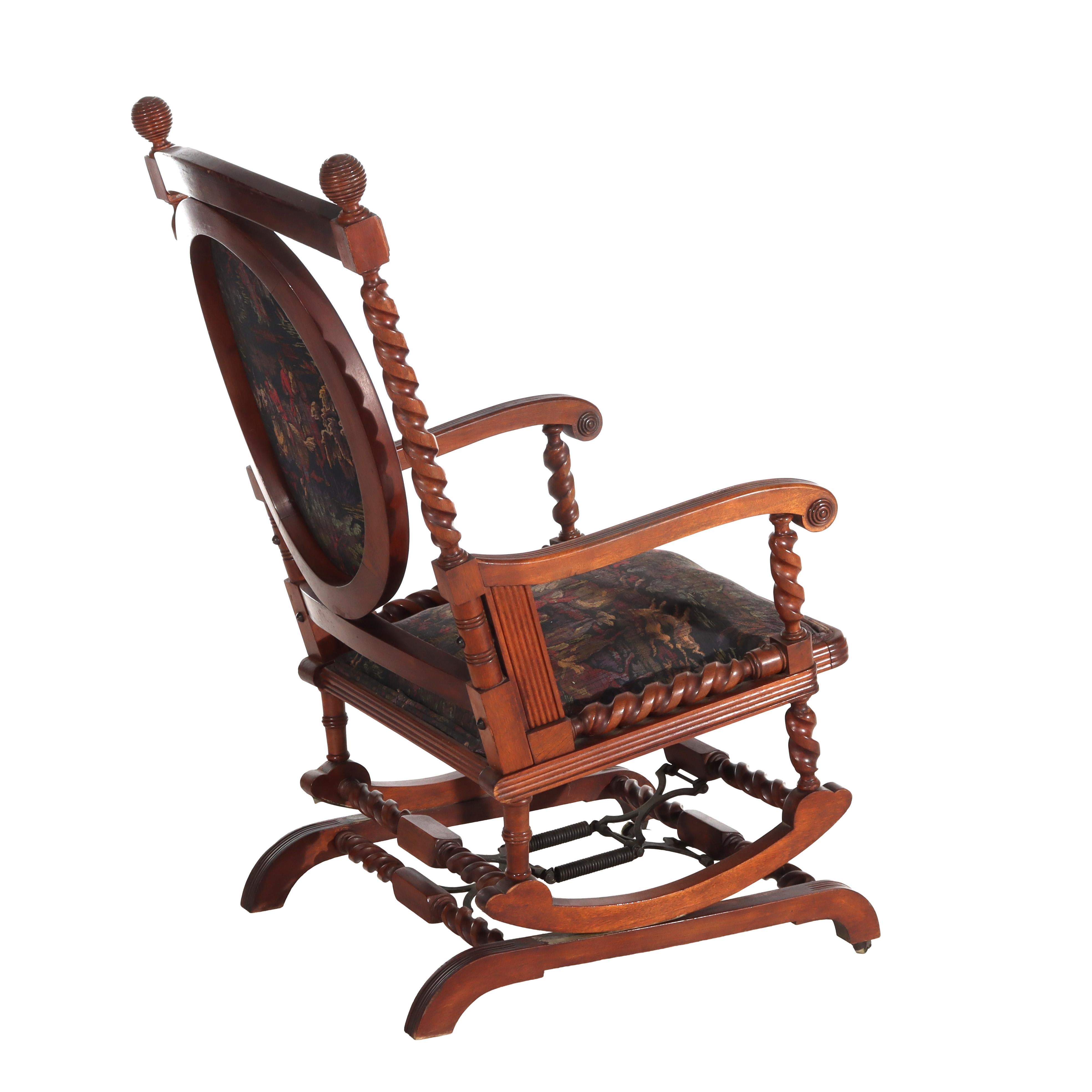 Antica sedia a dondolo con piattaforma a corda Hunzinger in noce, 1890 ca. in vendita 2