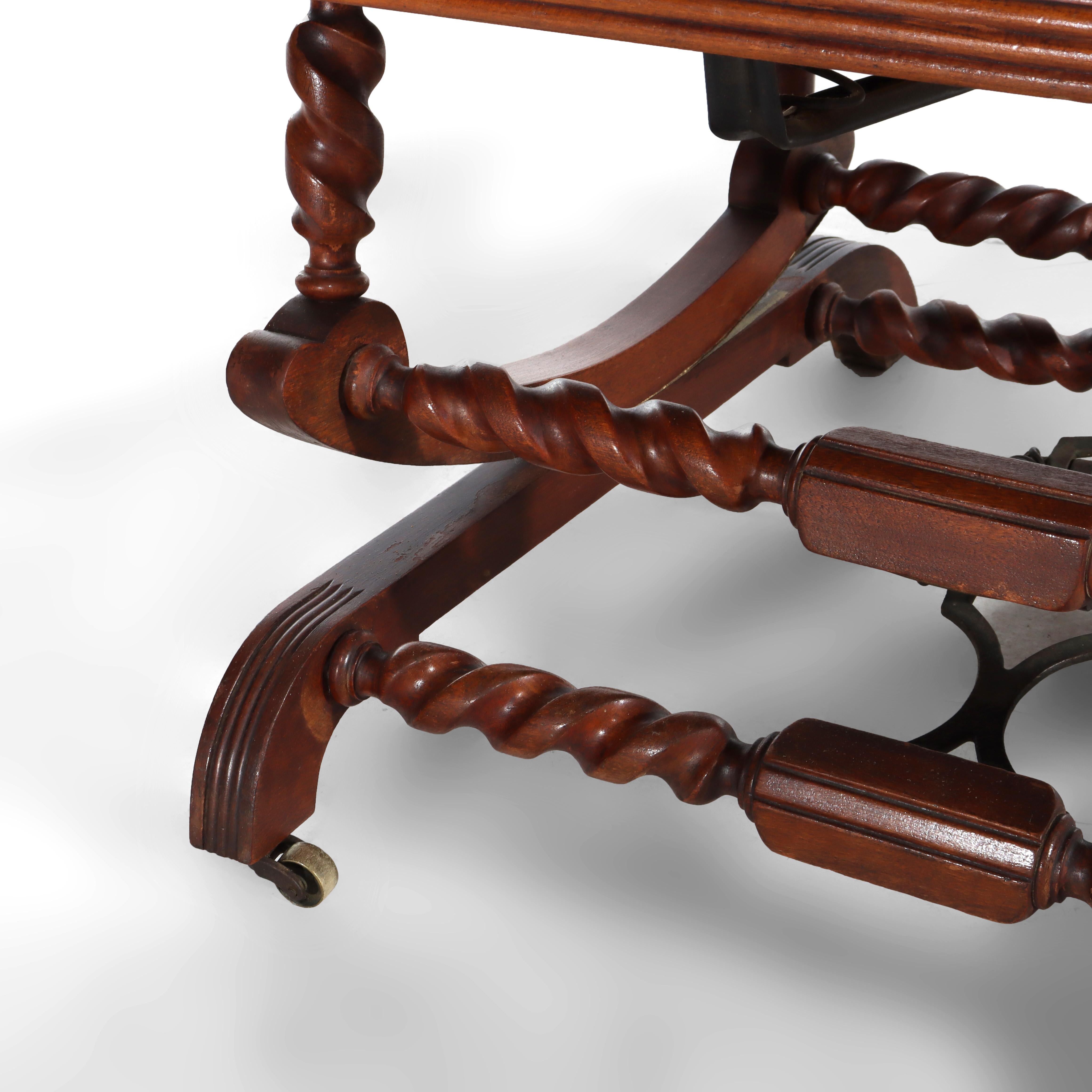 Antica sedia a dondolo con piattaforma a corda Hunzinger in noce, 1890 ca. in vendita 3
