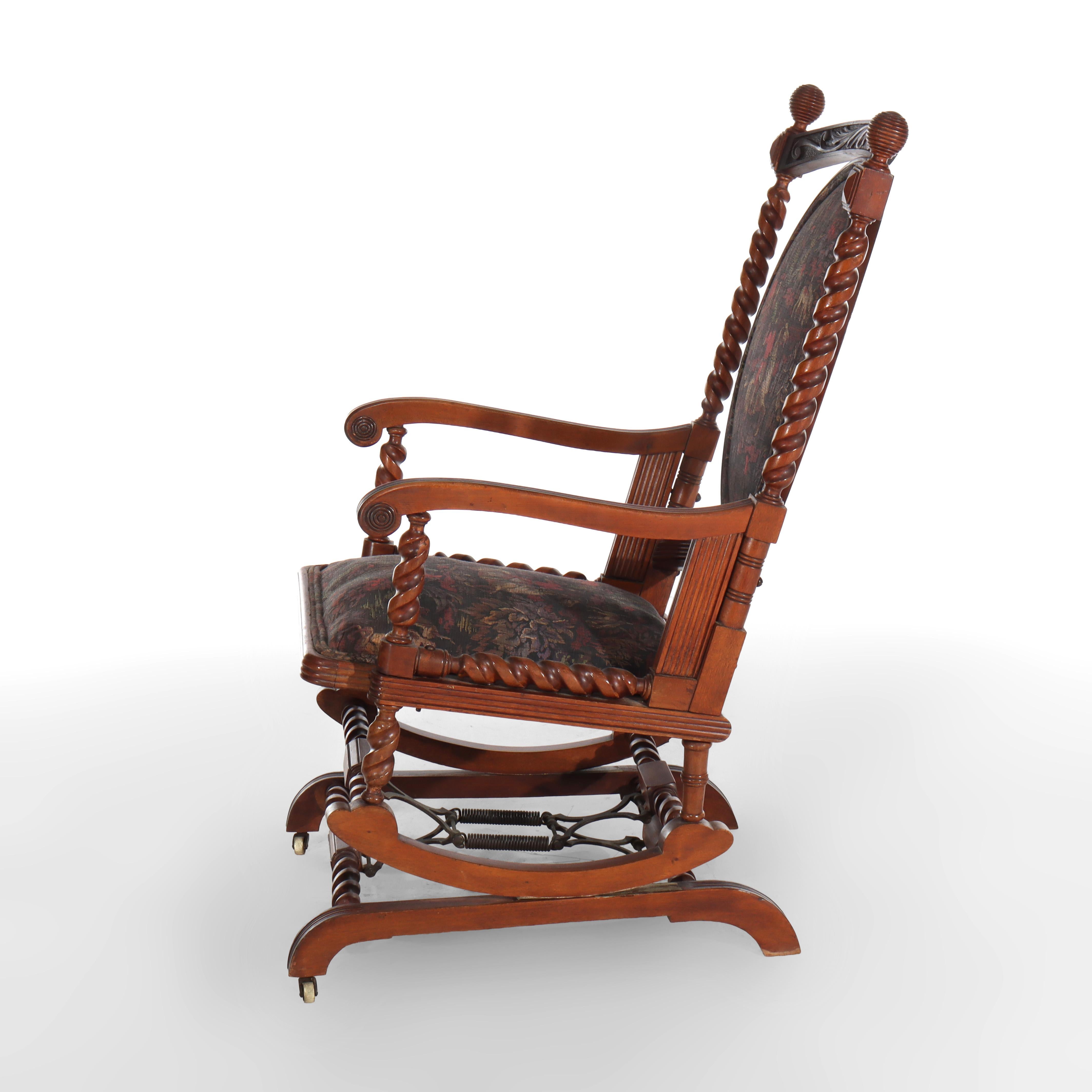 Antica sedia a dondolo con piattaforma a corda Hunzinger in noce, 1890 ca. in vendita 4