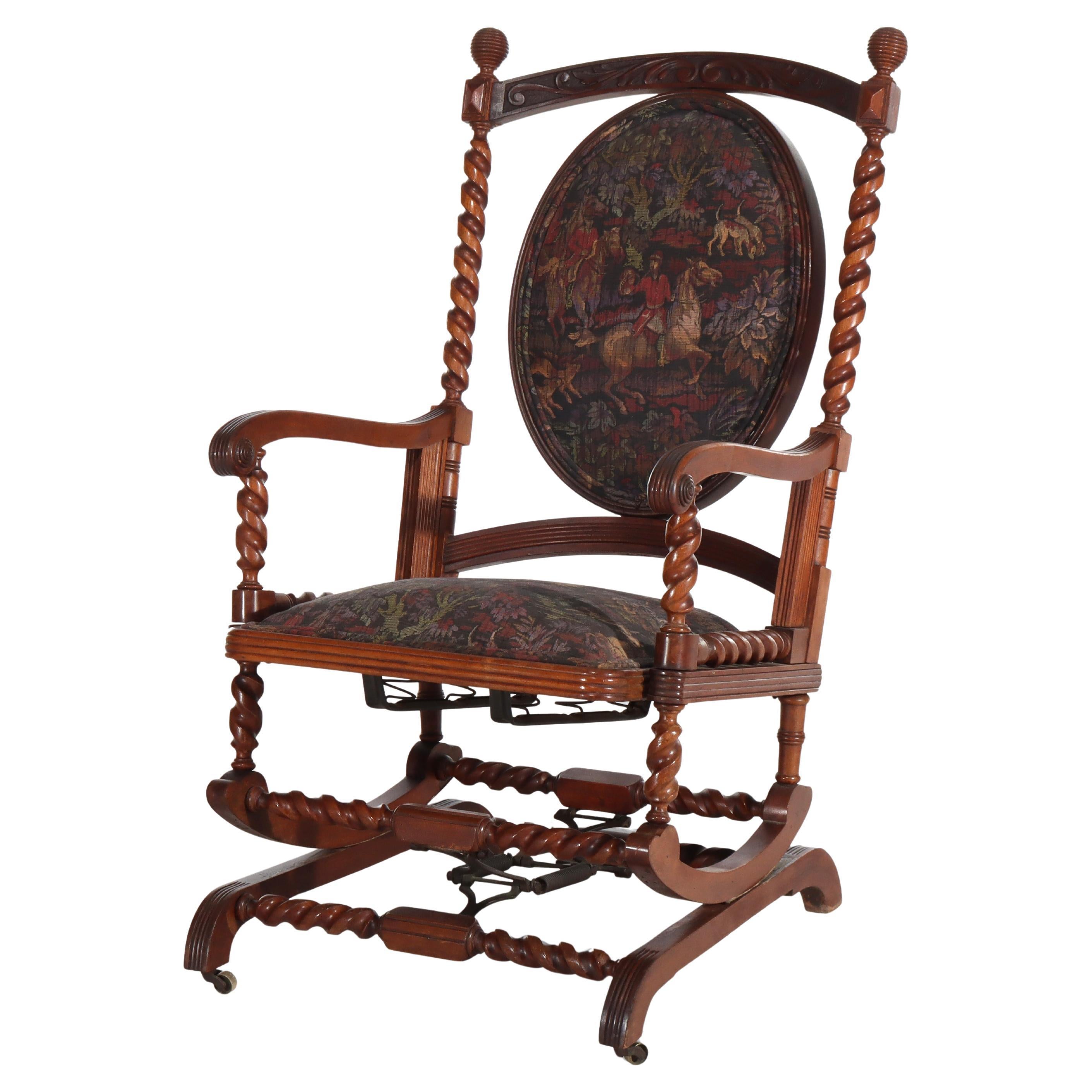 Antique Hunzinger Walnut Rope Twist Platform Rocking Chair c1890