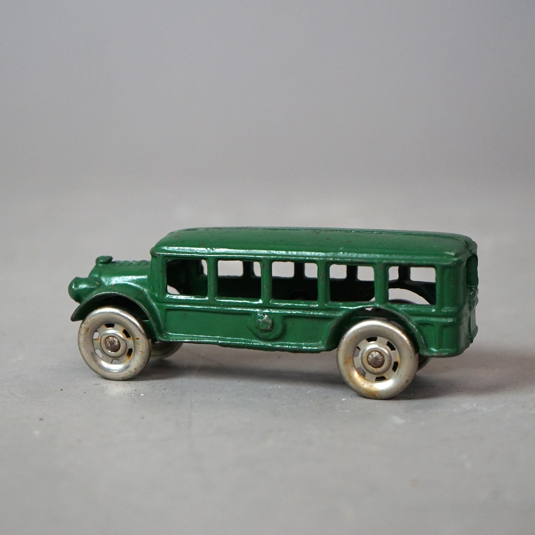 20th Century Antique Hurley Green Painted Cast Iron Toy Bus Circa 1930