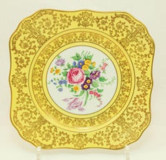 Antique Hutschenreuther Selb Bavaria Fine China Square Plate Floral Yellow Gold
