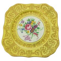 Antique Hutschenreuther Selb Bavaria Fine China Square Plate Floral Yellow Gold