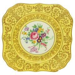 Hutschenreuther Selb Bavaria Fine China Assiette carrée en or jaune à fleurs ancienne