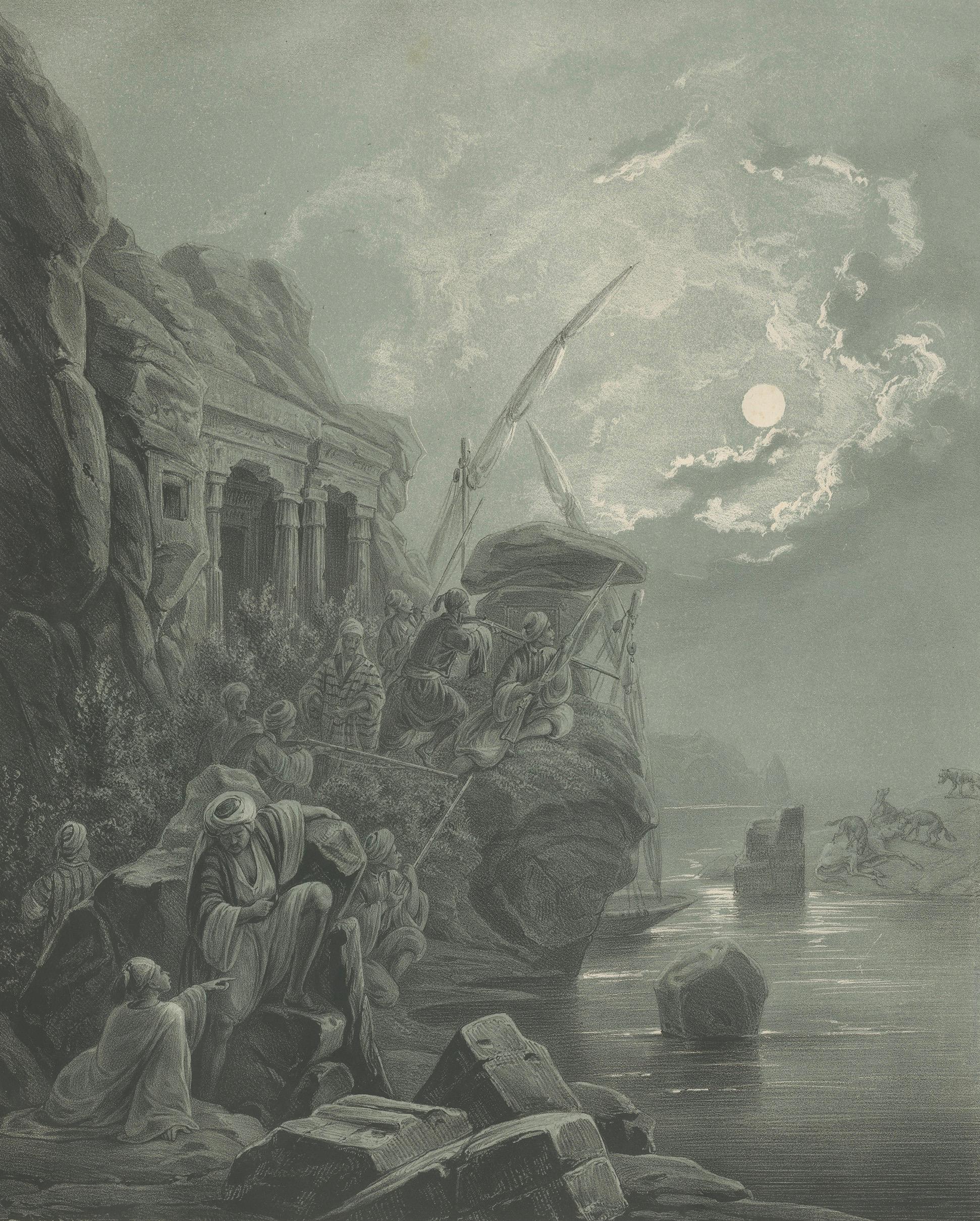 Antike Hyänenjagd auf dem Nil Mondscheinszene aus Maximilian, 1846 im Zustand „Gut“ im Angebot in Langweer, NL