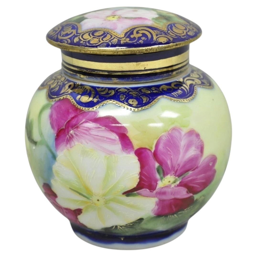 Antique I &EC Co Japan Hand Painted Porcelain Cobalt Blue Covered Ginger Jar