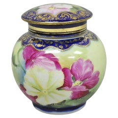 Antique I &EC Co Japan Hand Painted Porcelain Cobalt Blue Covered Ginger Jar