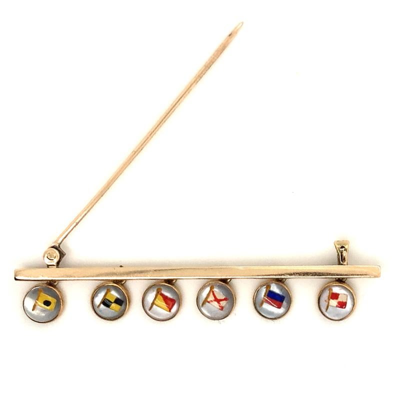 Best ever nautical pin:  Six petite crystal drops,  suspended from a horizontal bar, that represent 