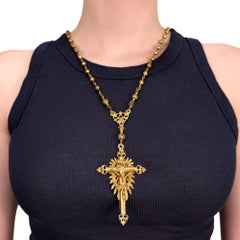 Antique Iberian 18K Gold Reliquary Crucifix / Cross Pendant and Chain Necklace