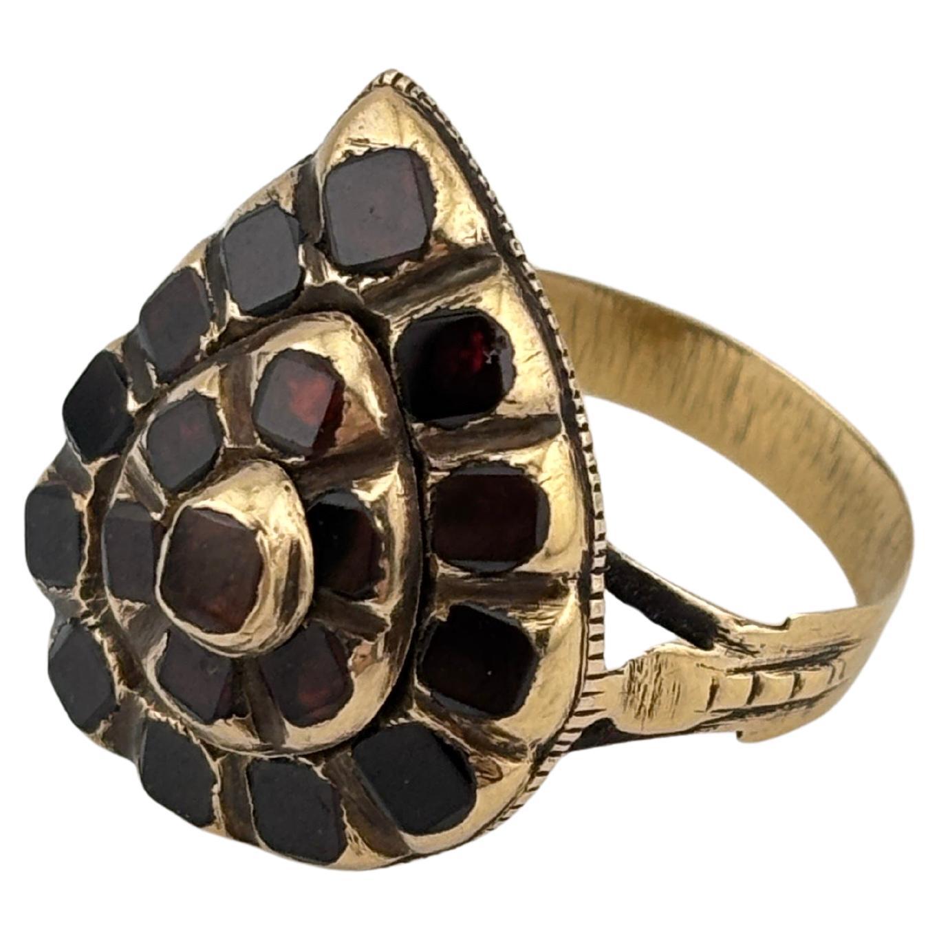 Antique Iberian Circa 1780's Garnet Table Cut 18k Gold Ring