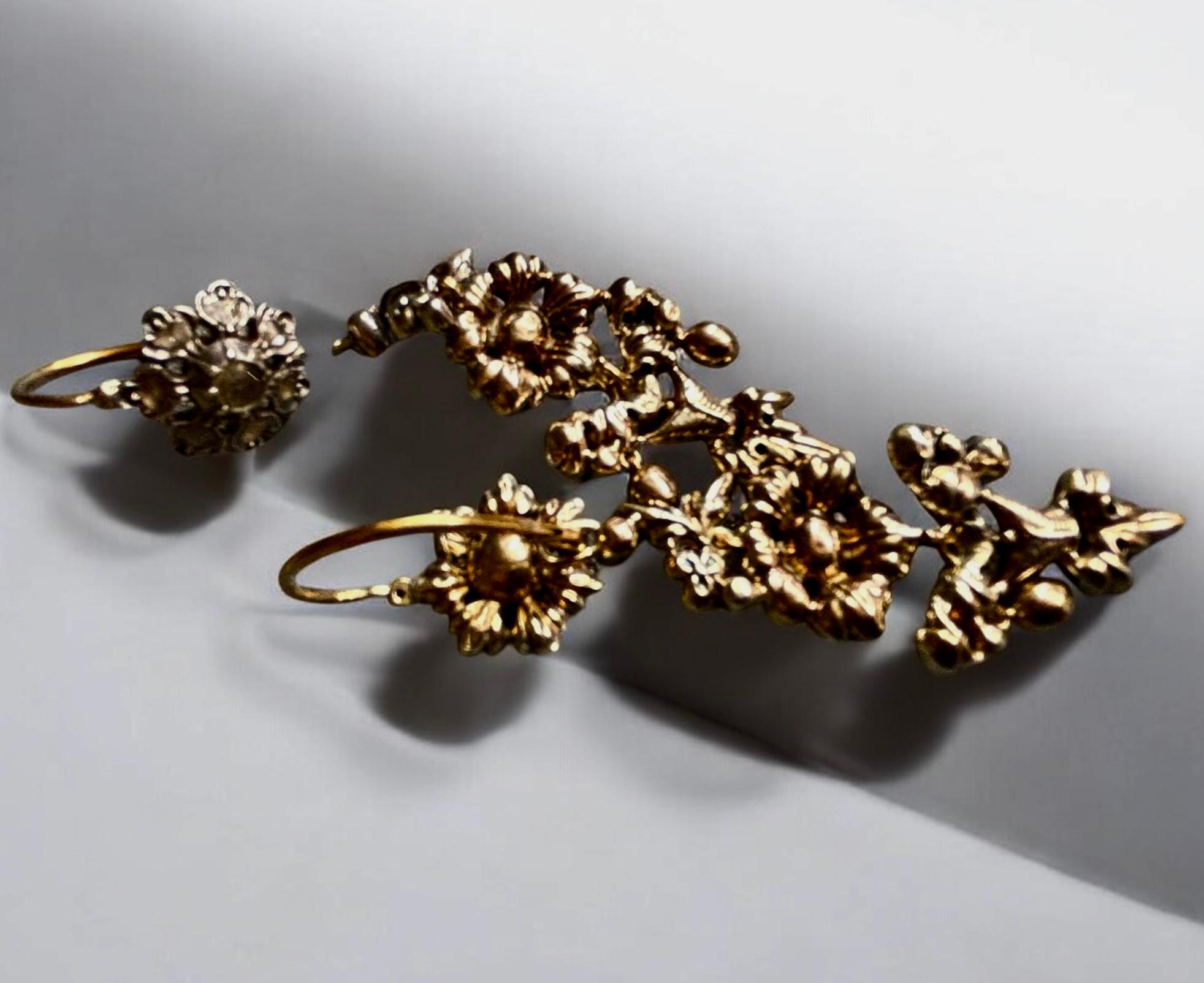Antique Iberian Day & Night  Rose Cut Diamond Herring Chandelier Earrings. For Sale 10