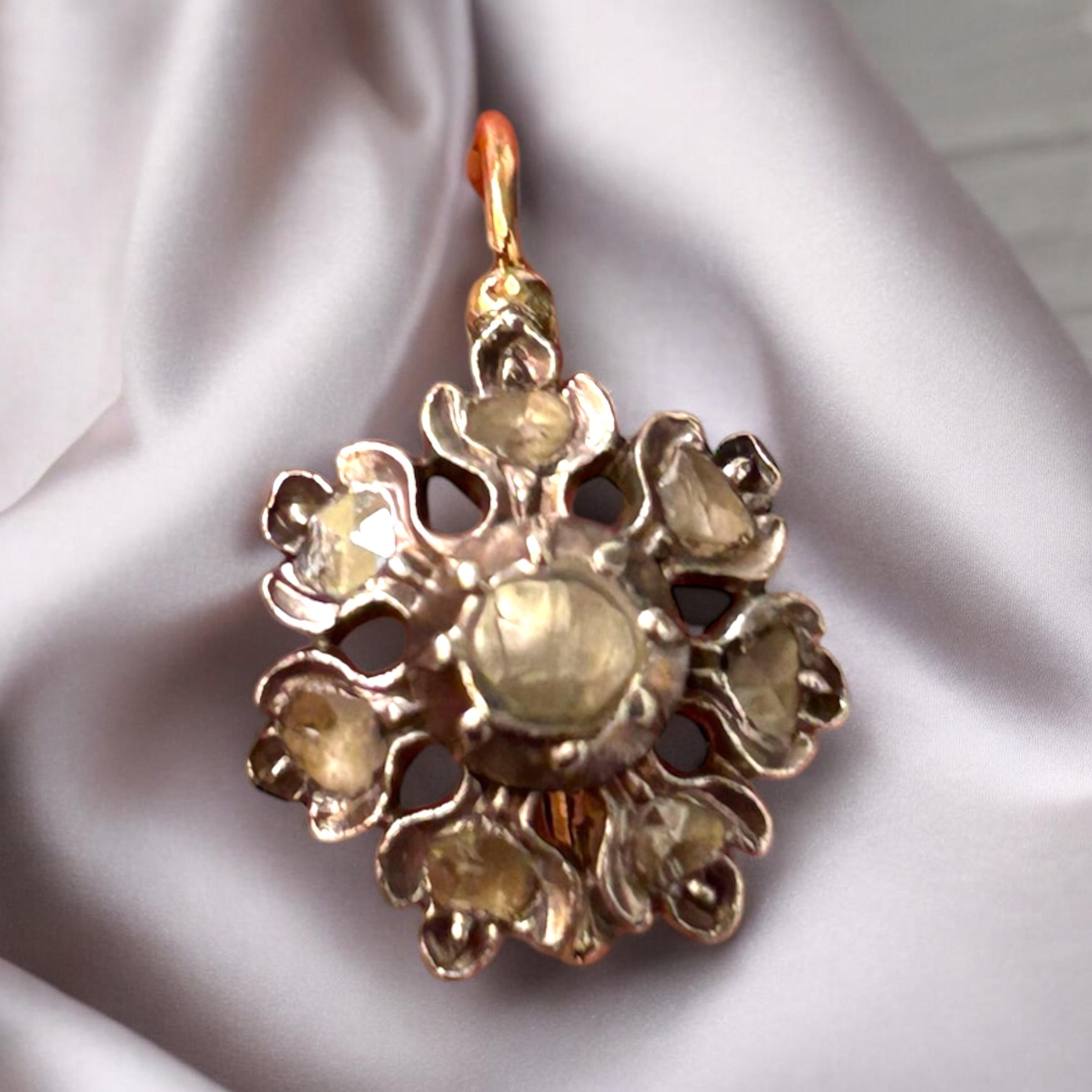 Antique Iberian Day & Night  Rose Cut Diamond Herring Chandelier Earrings. For Sale 11