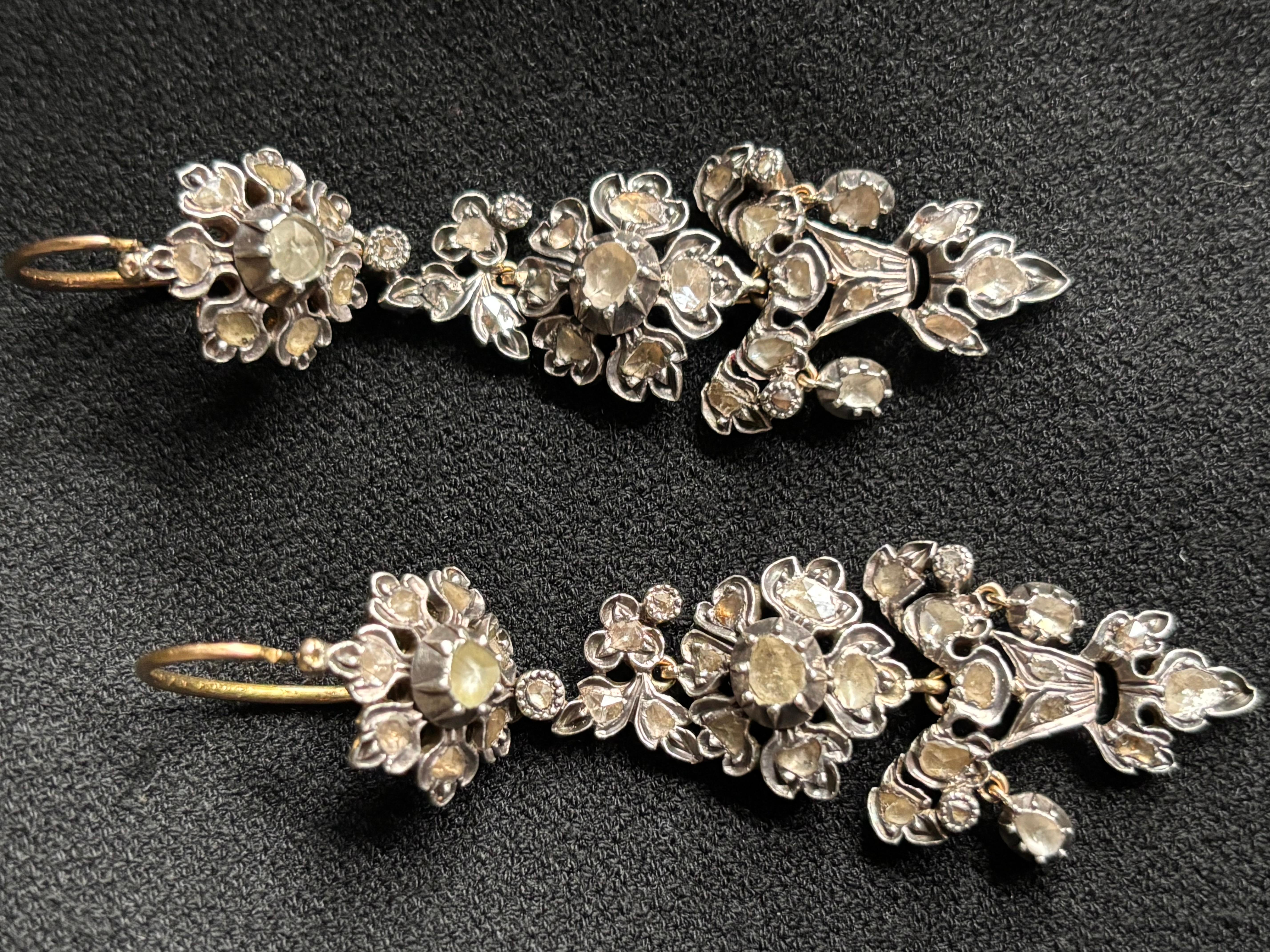 Antique Iberian Day & Night  Rose Cut Diamond Herring Chandelier Earrings. For Sale 7