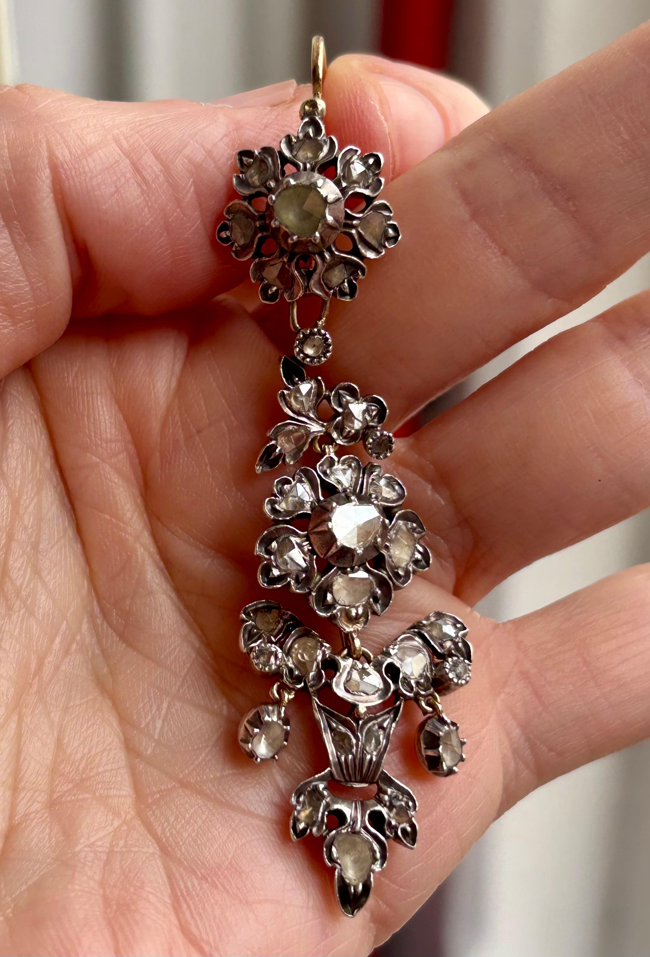 Antique Iberian Day & Night  Rose Cut Diamond Herring Chandelier Earrings. For Sale 5