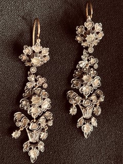 Antique Iberian Day & Night  Rose Cut Diamond Herring Chandelier Earrings.