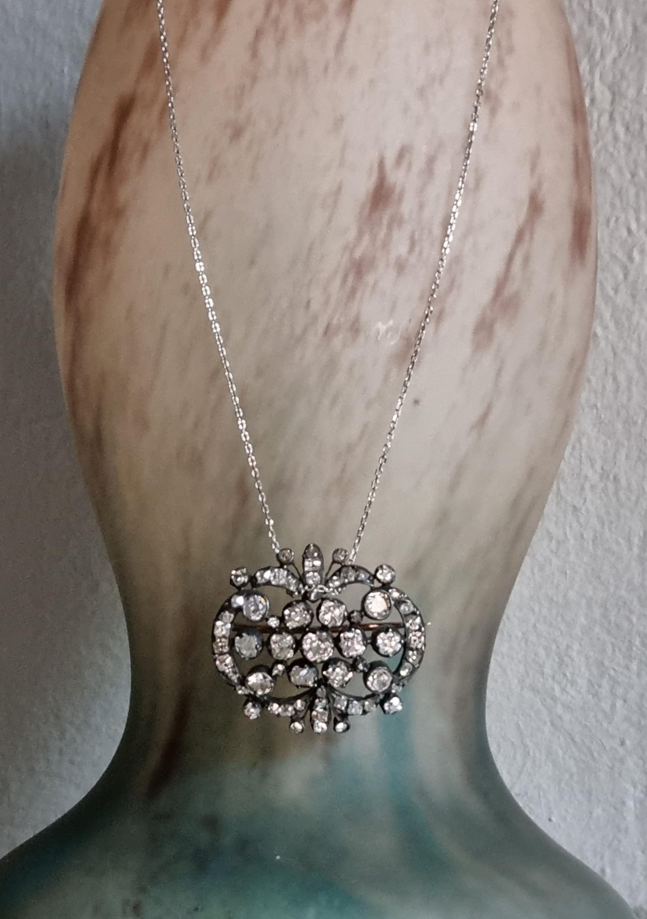 Antique pendentif/broche en diamant ibérique 19ème siècle en vente 4
