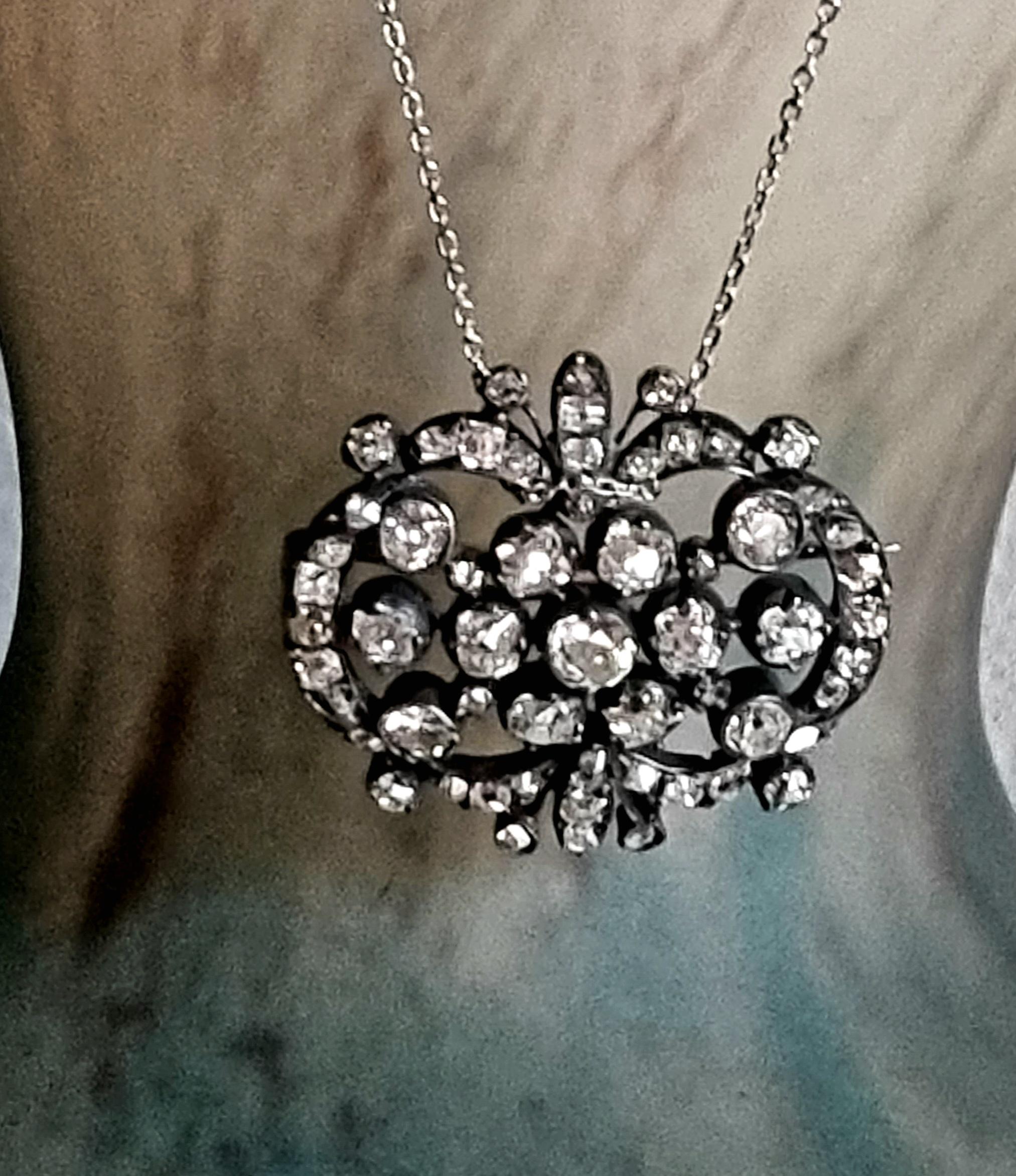 Victorien Antique pendentif/broche en diamant ibérique 19ème siècle en vente