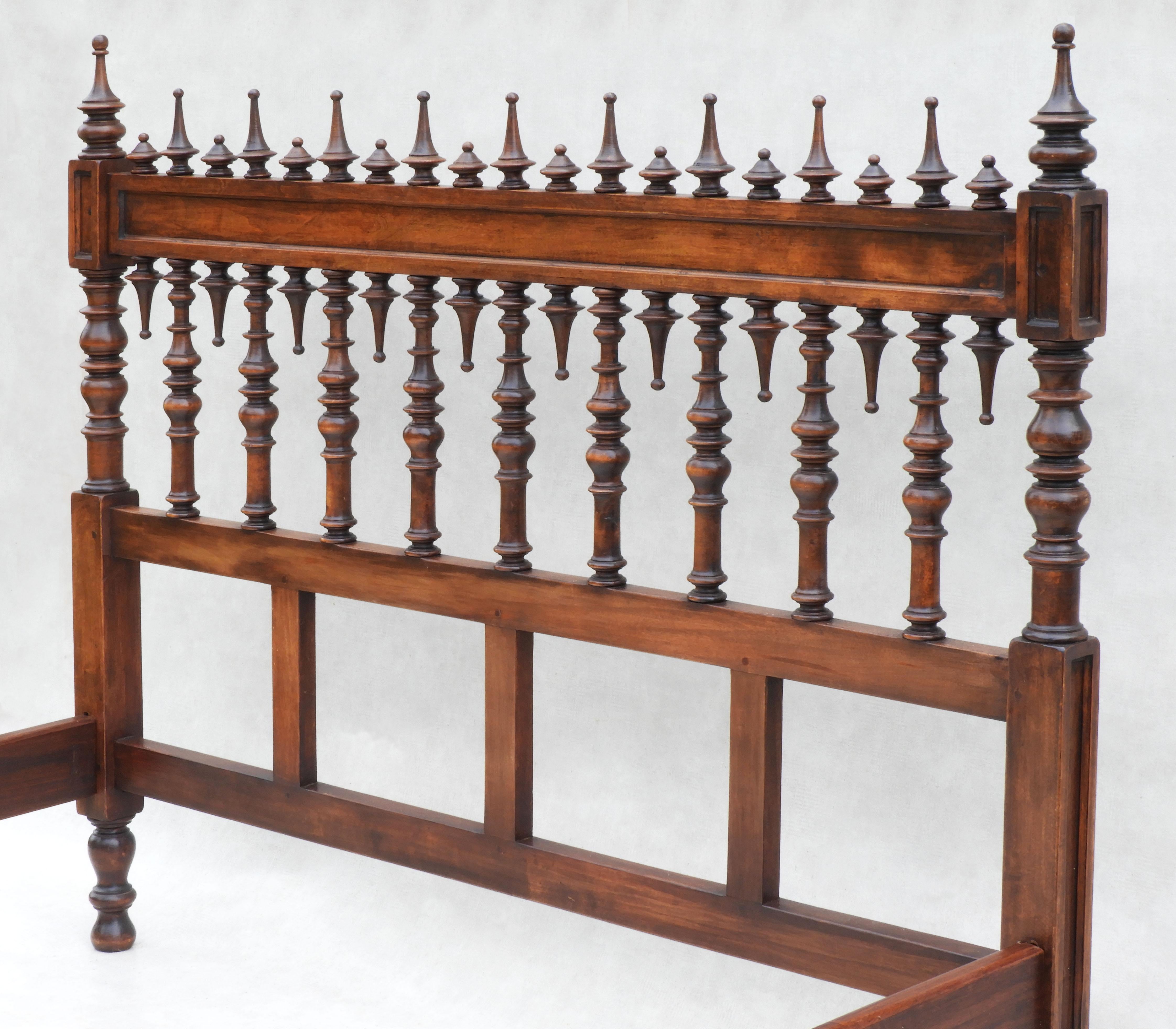 Carved Antique Iberian Four Poster Spindle Wood Bed, C1900 FREE SHIPPING 