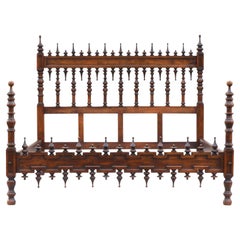 Antique Iberian Four Poster Spindle Wood Bed, C1900