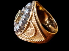 Antique Iberian (Georgian) Emerald and Diamond Navette Shaped Ring 19th Century