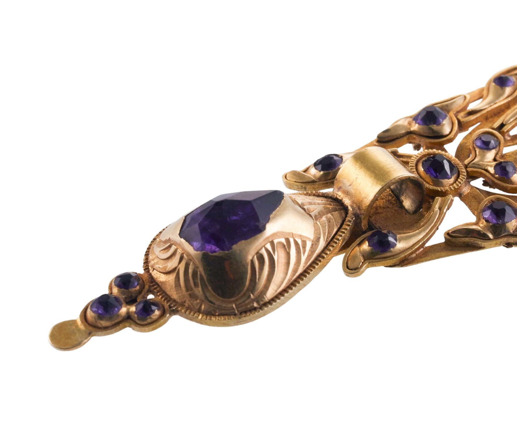 Antique Iberian Gold Amethyst Long Drop Earrings For Sale 1