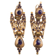 Antique Iberian Gold Amethyst Long Drop Earrings