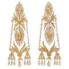 Antique Iberian gold and pearl pendant earrings