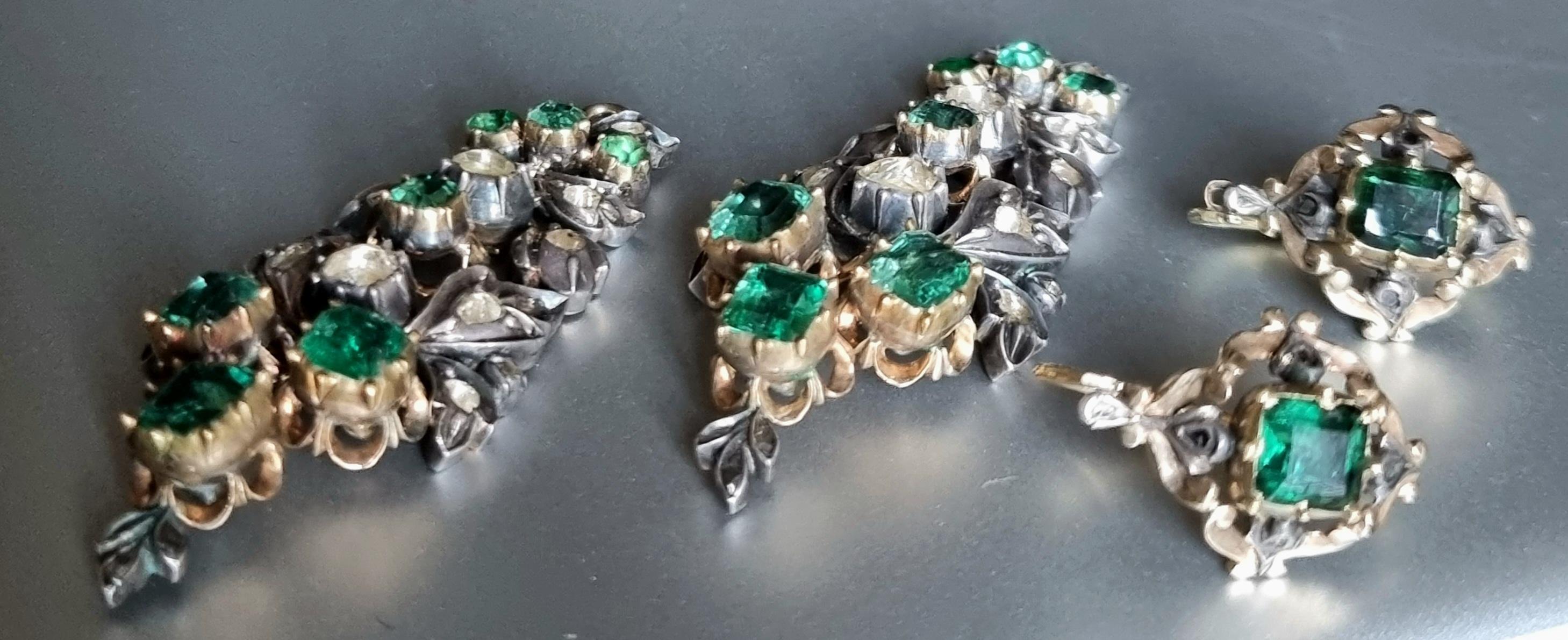 Antike iberische (spanische) kolumbianische Smaragd- und Diamant-Ohrringe aus dem späten 18. Jahrhundert  im Angebot 7
