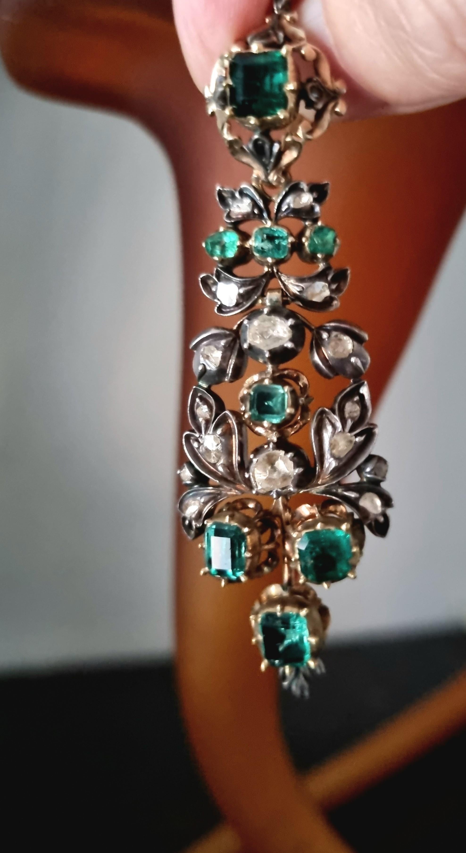 Antike iberische (spanische) kolumbianische Smaragd- und Diamant-Ohrringe aus dem späten 18. Jahrhundert  im Angebot 8
