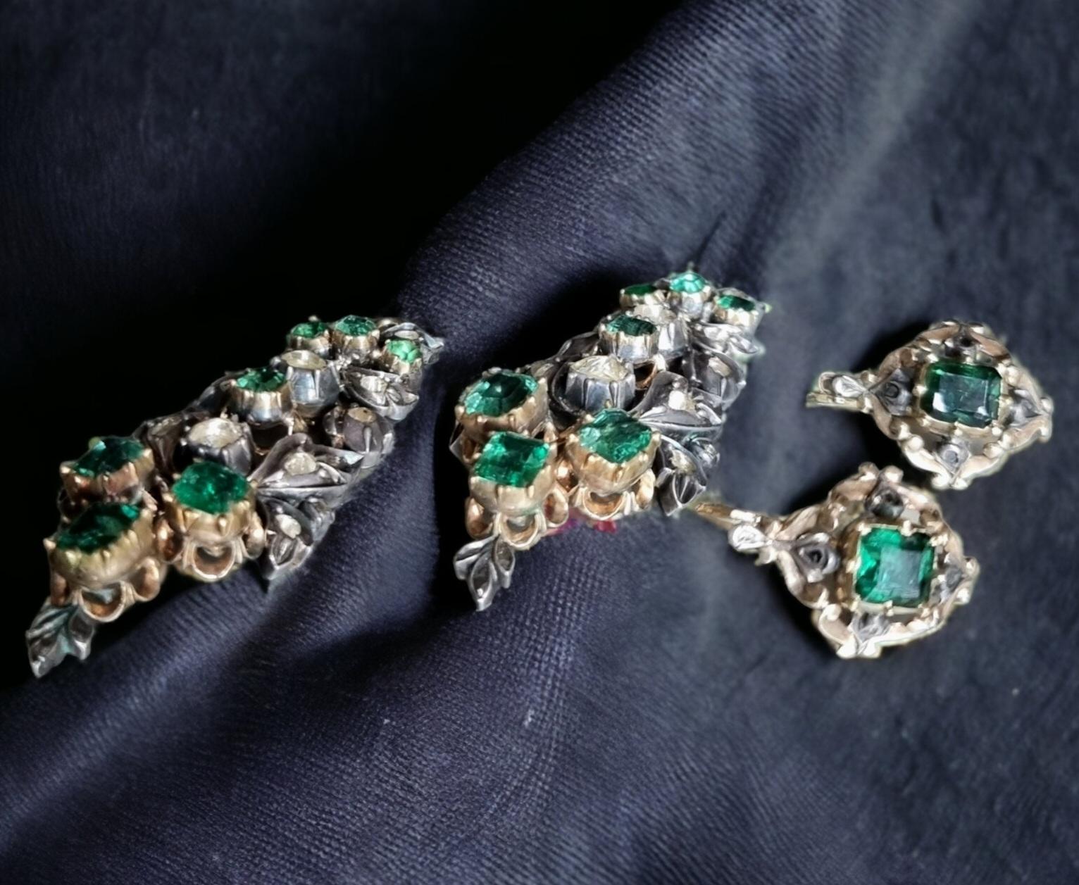 Antike iberische (spanische) kolumbianische Smaragd- und Diamant-Ohrringe aus dem späten 18. Jahrhundert  im Angebot 9
