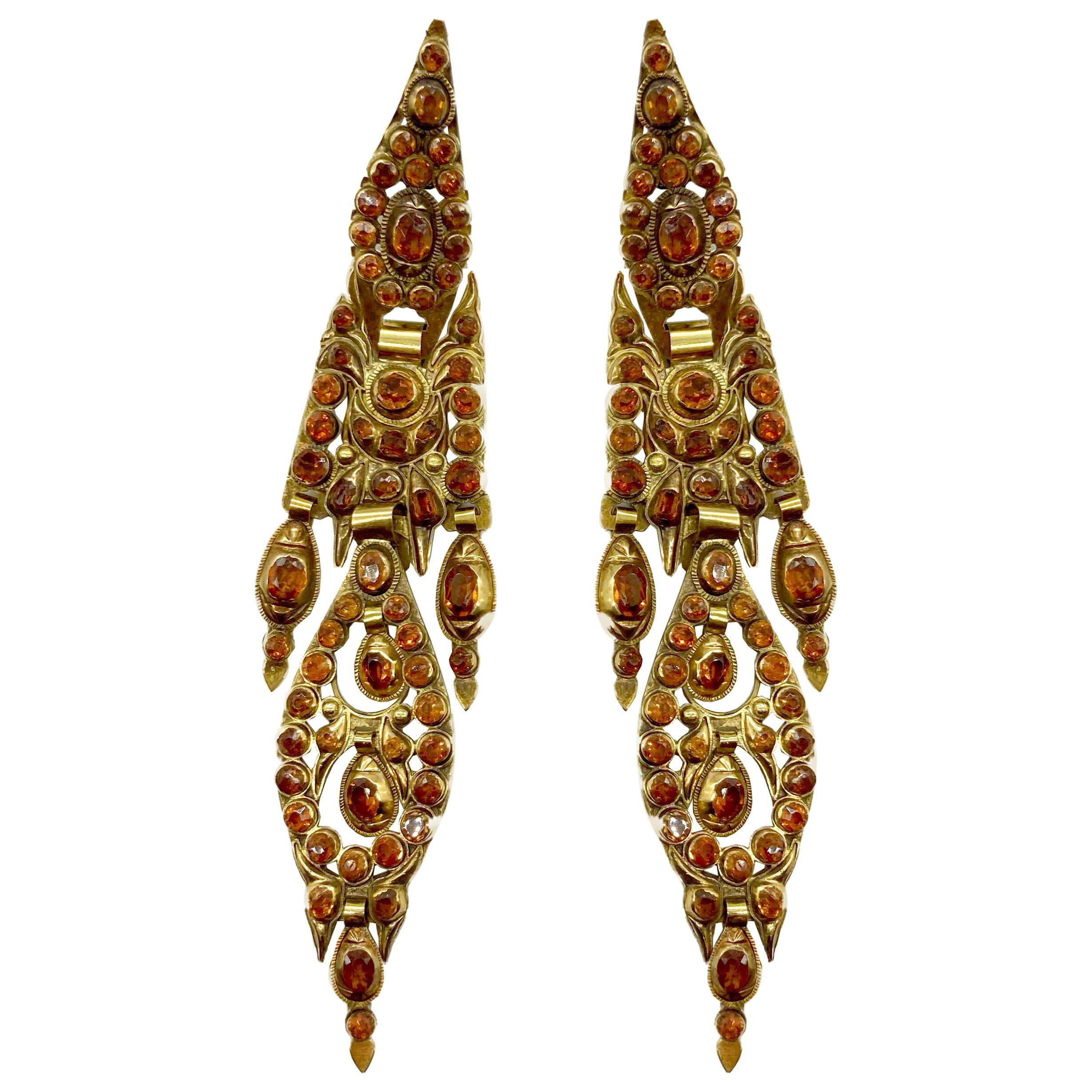Antique Iberian Spessartine Garnet Yellow Gold Earrings