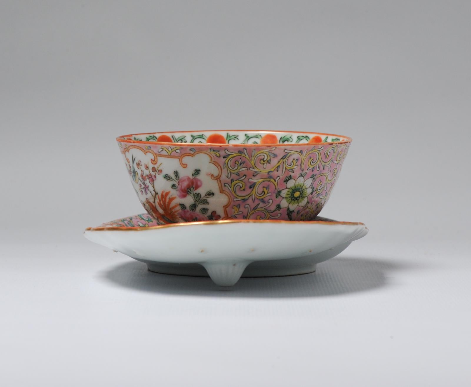 Antique Ice Bowl Sorbet Coupe Chinese Porcelain 19th Mandarin Rose China In Fair Condition For Sale In Amsterdam, Noord Holland