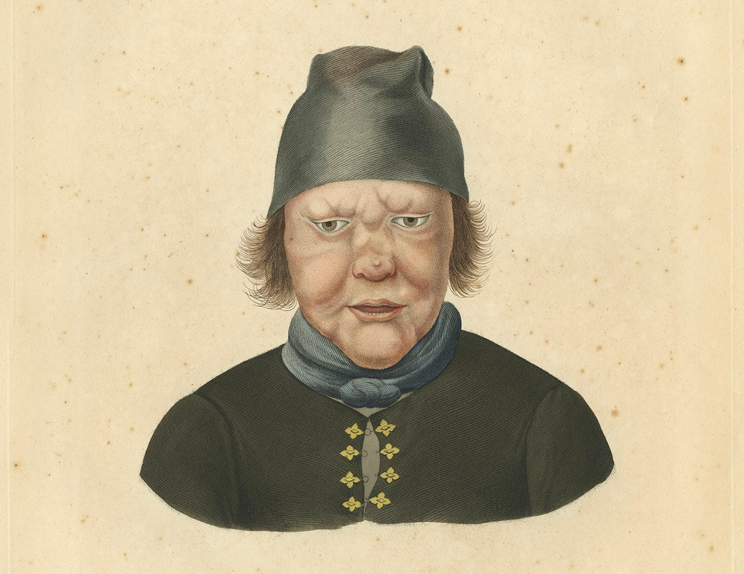 Antiker isländischer Druck - Figur eines Leprakranken aus Gaimards Reise, veröffentlicht 1842 (Papier) im Angebot