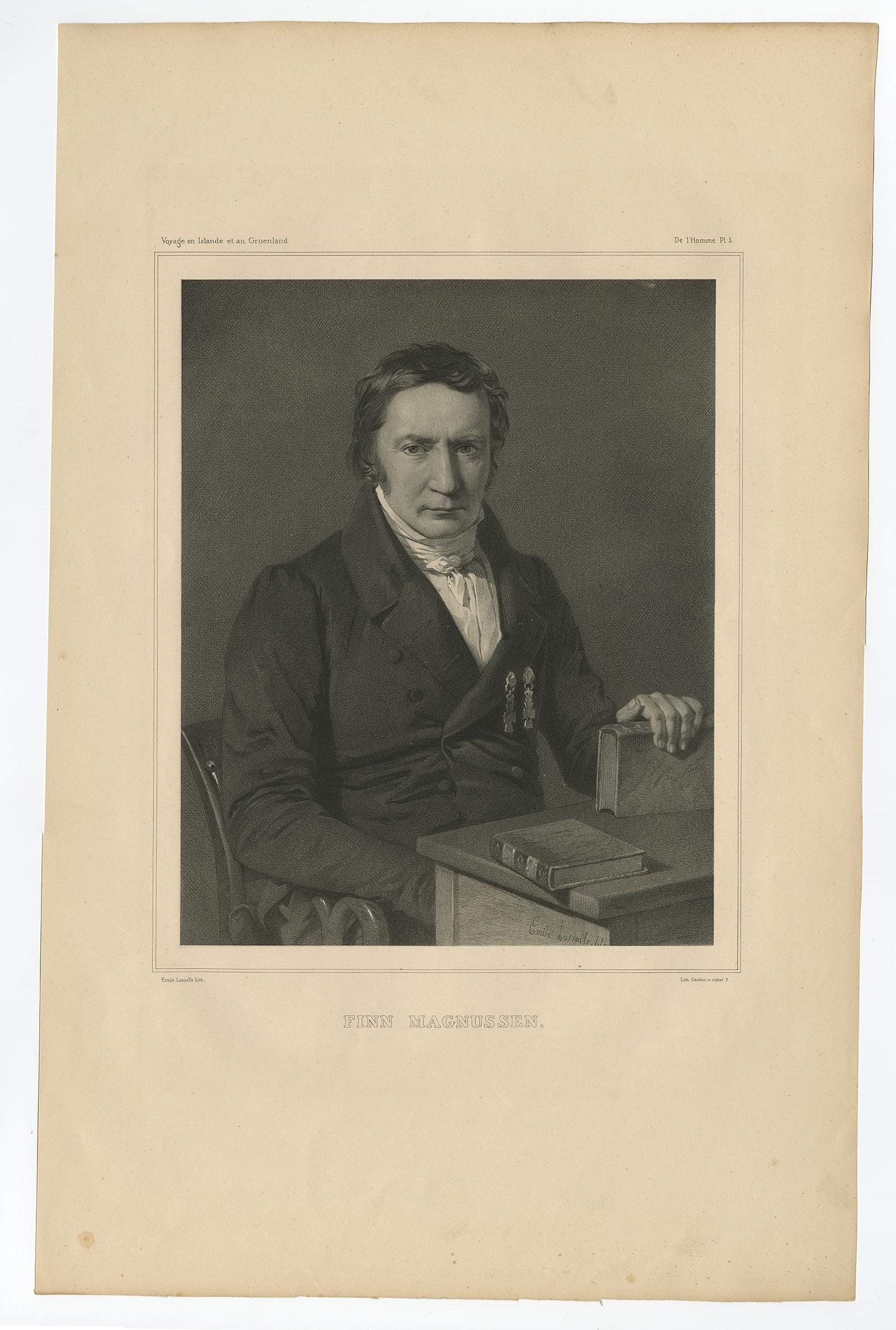 Retrato antiguo de Finnur Magnussen - Erudito islandés, 1842

Este retrato de fina ejecución representa a Finnur Magnussen (1781-1847), también conocido por su nombre en danés, Finn Magnussen o Magnusen. Fue un renombrado erudito, filólogo y